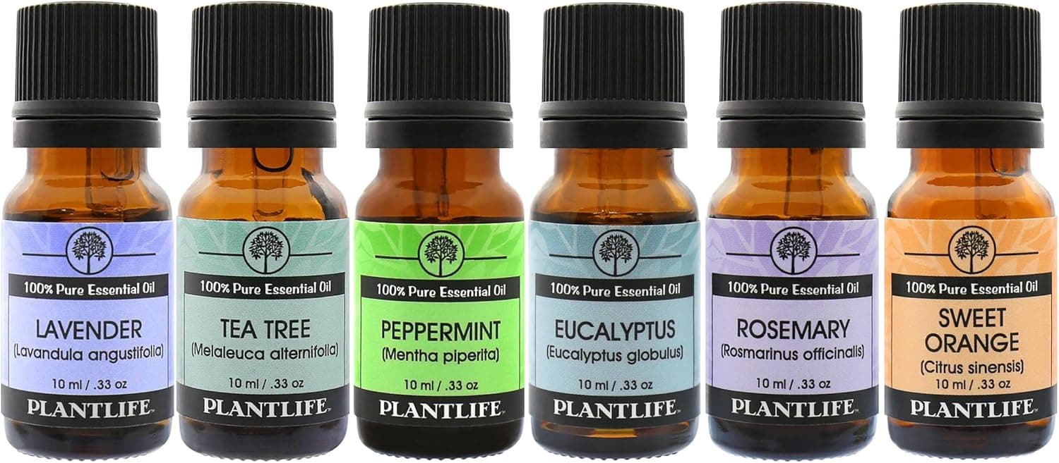 Plantlife Basic Sampler Set 6-Pack (Lavender, Tea Tree, Peppermint, Eucalyptus and more)