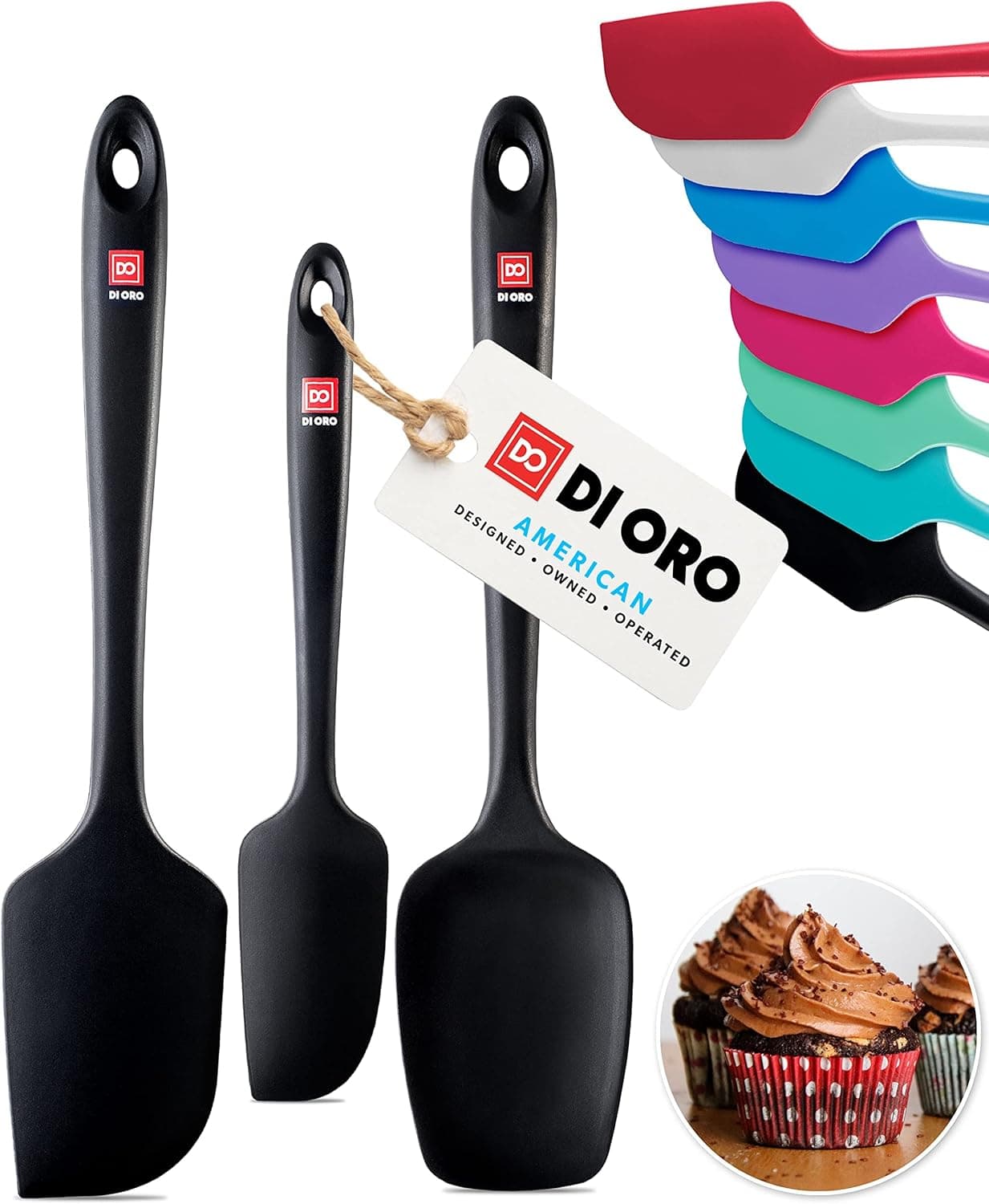 DI ORO Silicone Spatula Set, 600F Heat-Resistant BPA Free (3pc, Black)