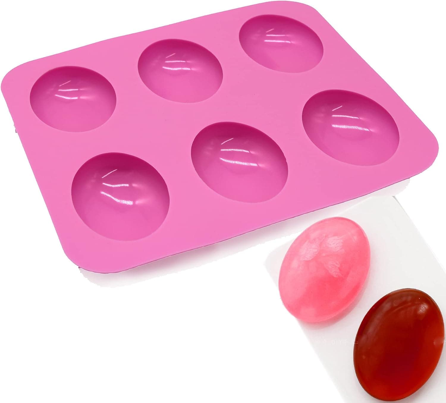 X-Haibei 6-Cavity Glossy Domed Oval Egg Basic Lotion Soap Bar Silicone Mold 3.5oz per Cell