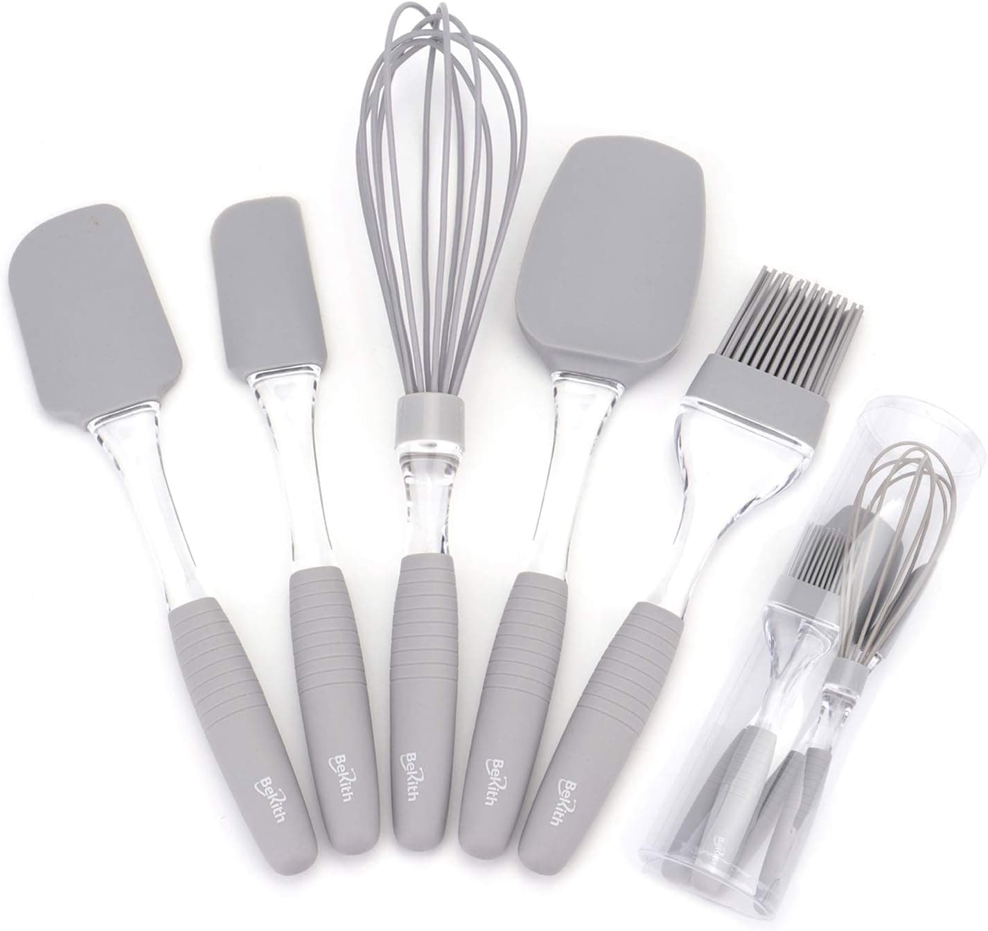 Bekith 5 Pack Silicone Spatula Whisk Spoonula & Pastry Brush Set
