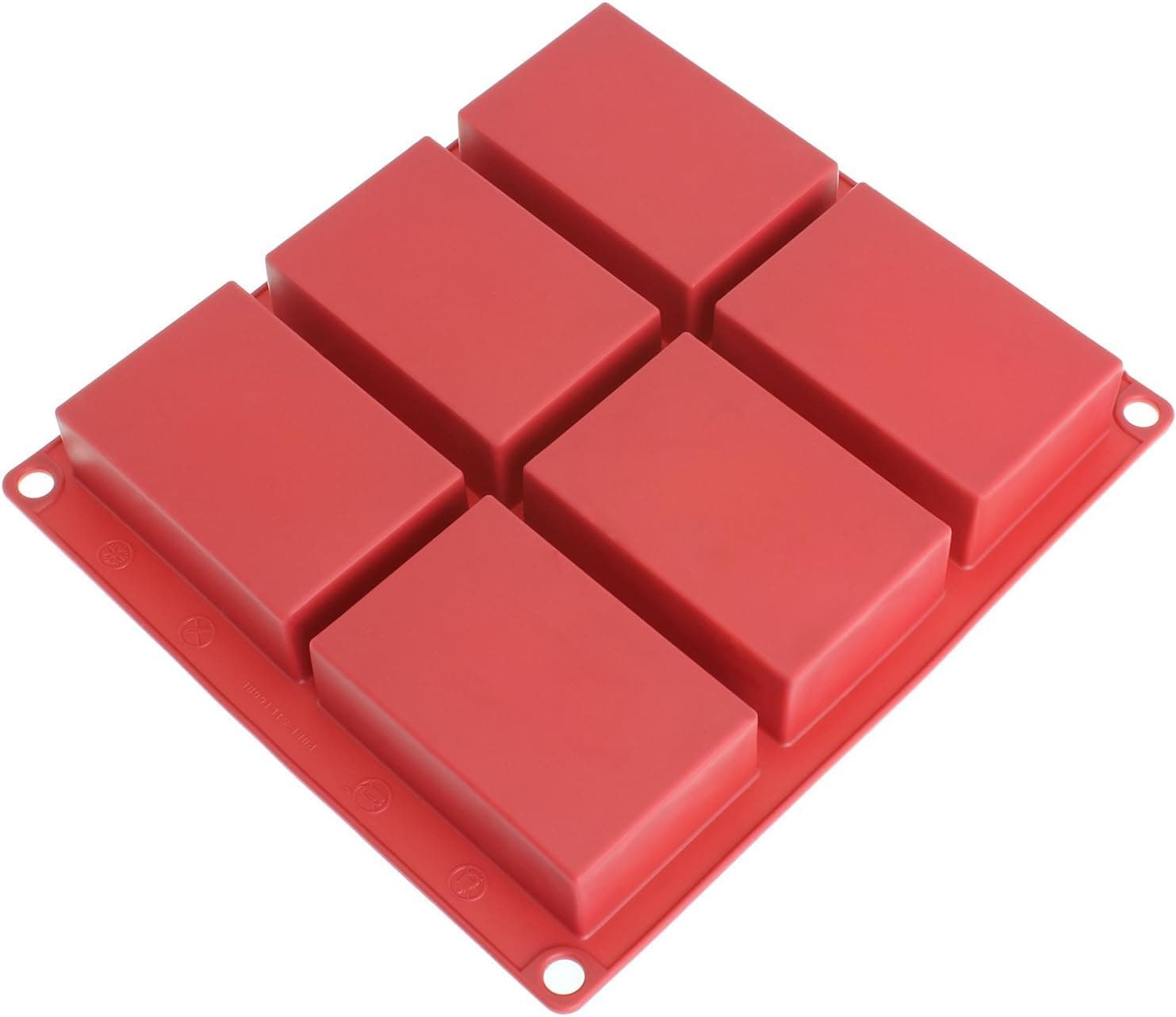 Freshware SP-100RD 6-Cavity Rectangle Premium Silicone Soap Bar and Resin Mold, Red