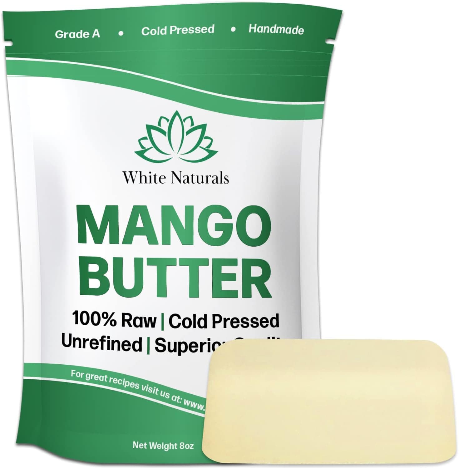 White Naturals Organic Cocoa Butter 8 oz Unrefined Raw 100% Pure Food Grade