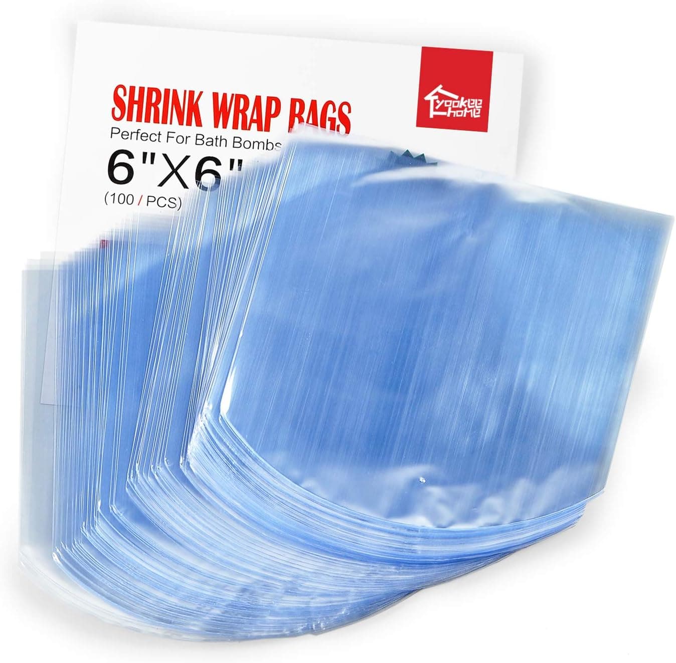 yookee home Shrink Wrap Bags 100pcs 6" x 6" PVC Plastic Heat Seal Bags for Bath Bombs, Handmade Soap, Crafts