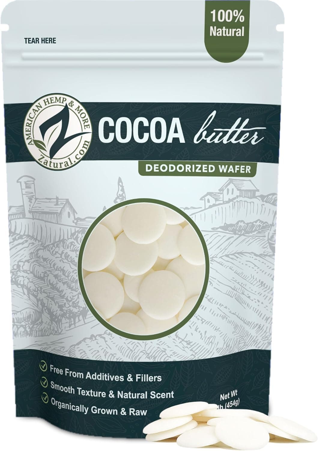 Zatural Raw Cocoa Butter Wafers Deodorized 100% Pure Food-Grade Prime-Pressed 16 oz