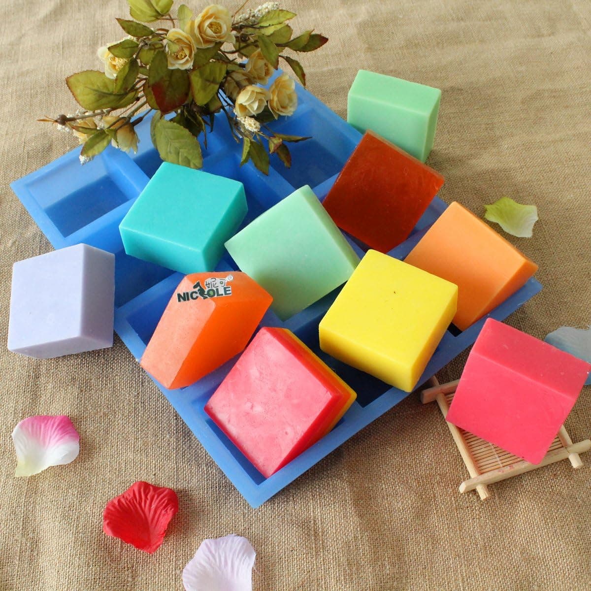 Square Soap Mold 12-Cavity Loaf Bar Mould Handmade Swirl Making Tool