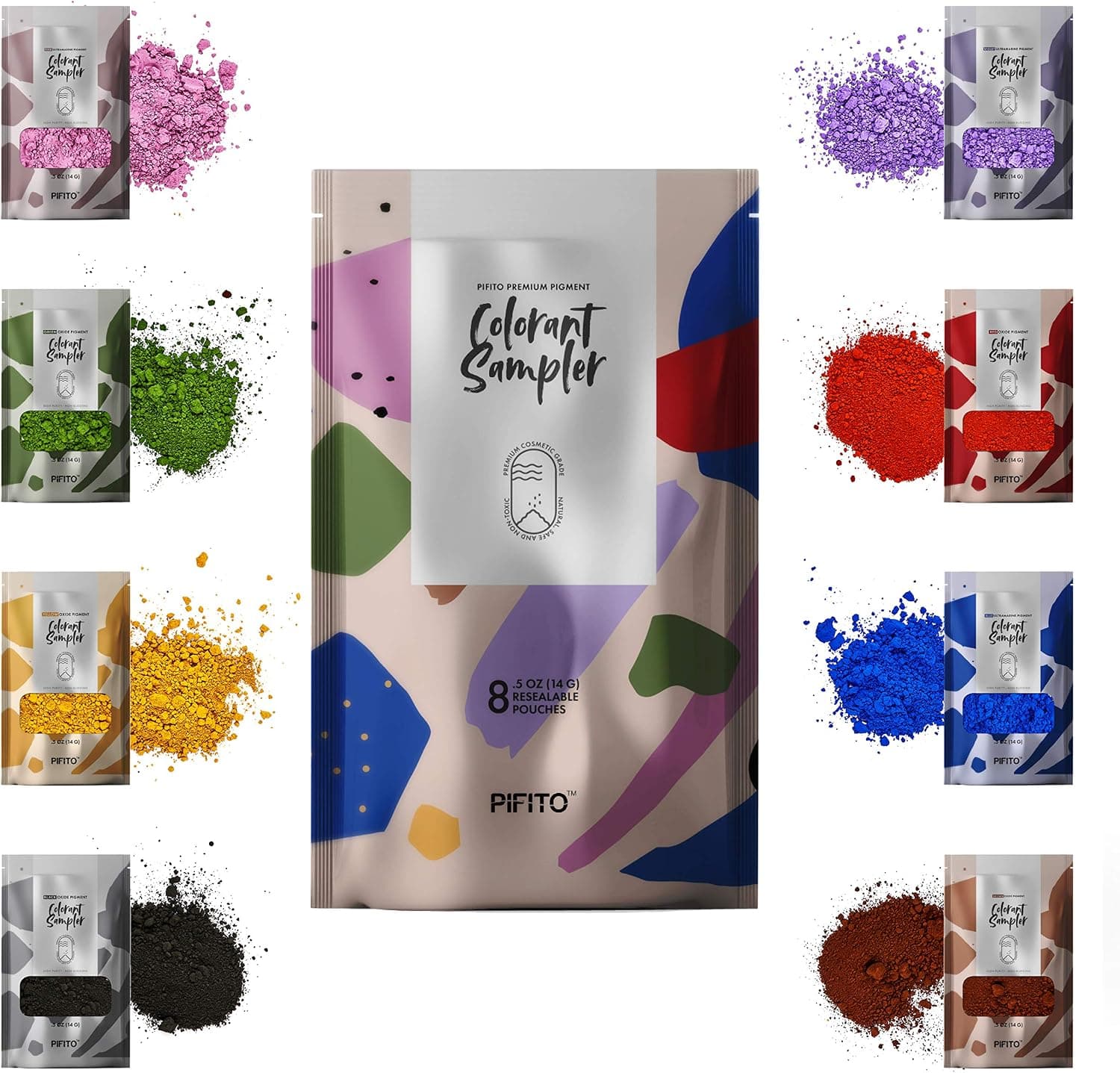 Premium Oxide Pigment Powder Colorants Set - 8 Colors for Hand Soap Making Kit (.5 oz ea) - Non Bleeding Colorant