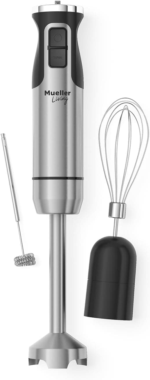 MuellerLiving Ultra-Stick Immersion Hand Blender, 500W Heavy Duty Motor, 8-Speed Turbo, Whisk & Beaker