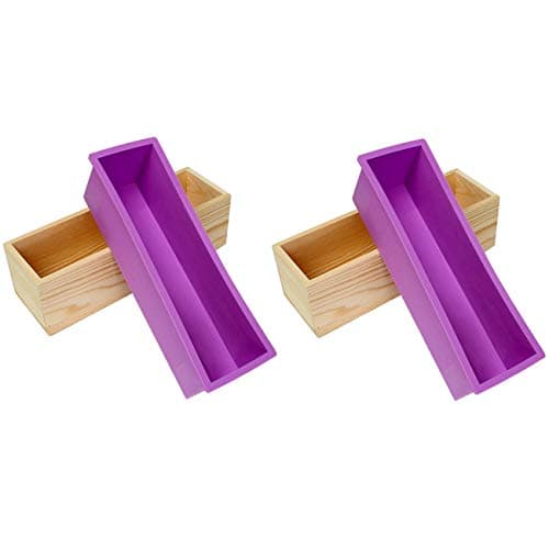 Ogrmar 2PCS Soap Mold Flexible Rectangular Soap Silicone Mold with Wood Box