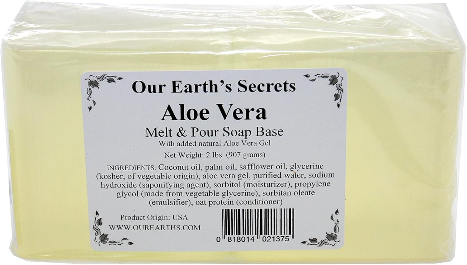 Our Earth's Secrets - 2 Lbs Melt and Pour Soap Base - Aloe Vera