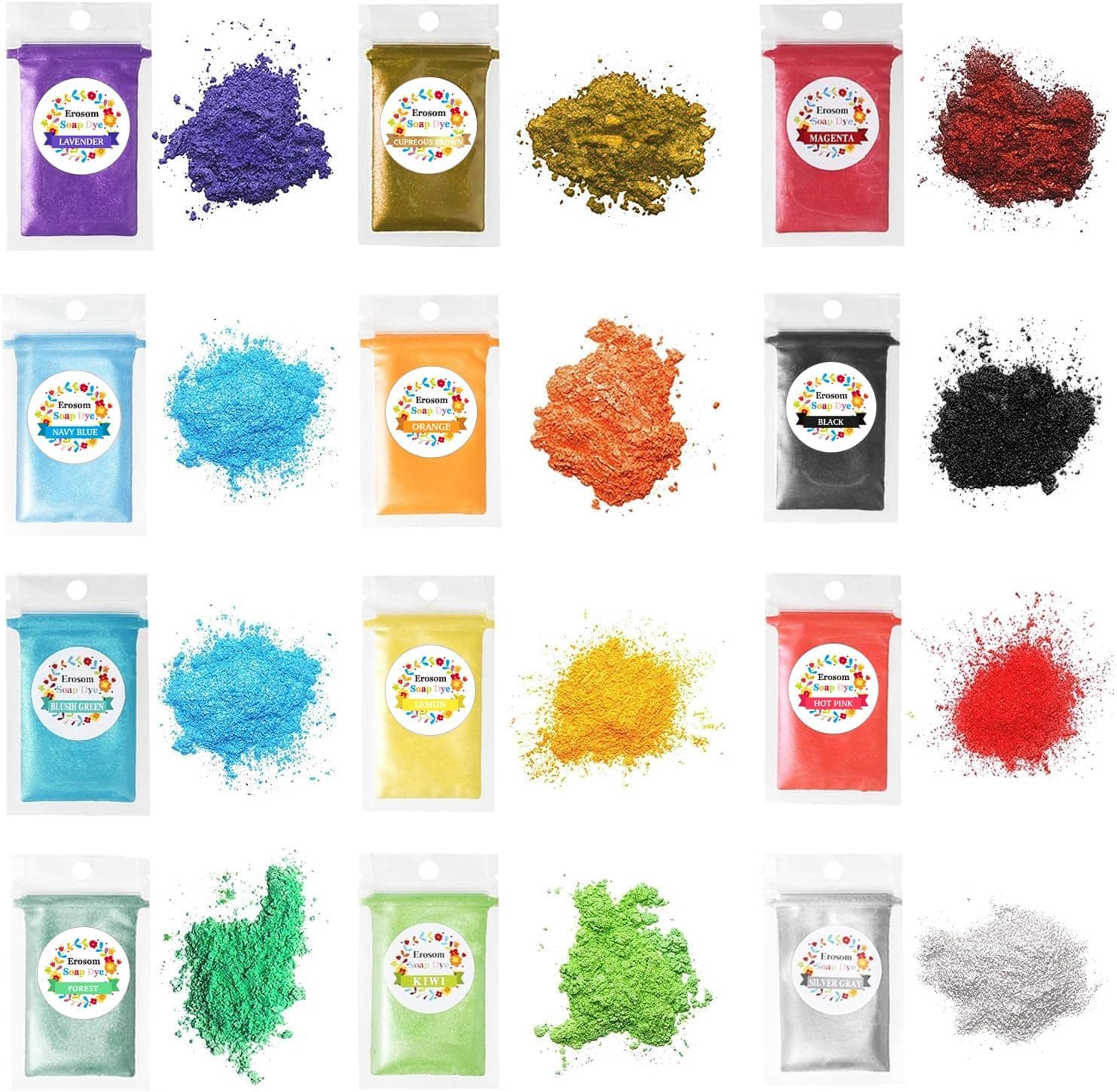 Erosom 12 Colors Mica Powder Pigments Soap Dye for Soap Coloring - Making Colorants Set