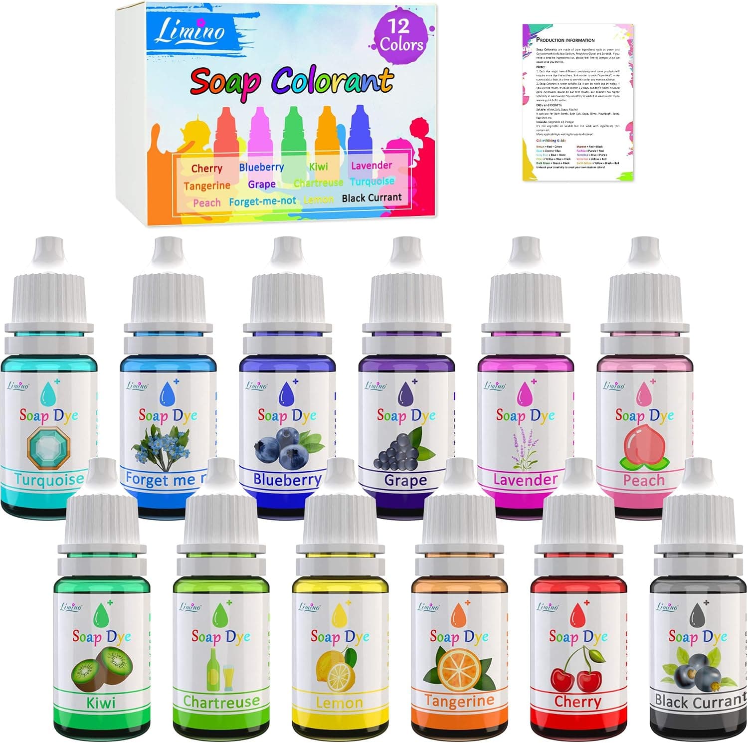 12 Color Bath Bomb Soap Dye - Skin Safe Colorant - 0.35 oz Natural Liquid Food Grade Coloring for DIY Bath Bomb Supplies Kit