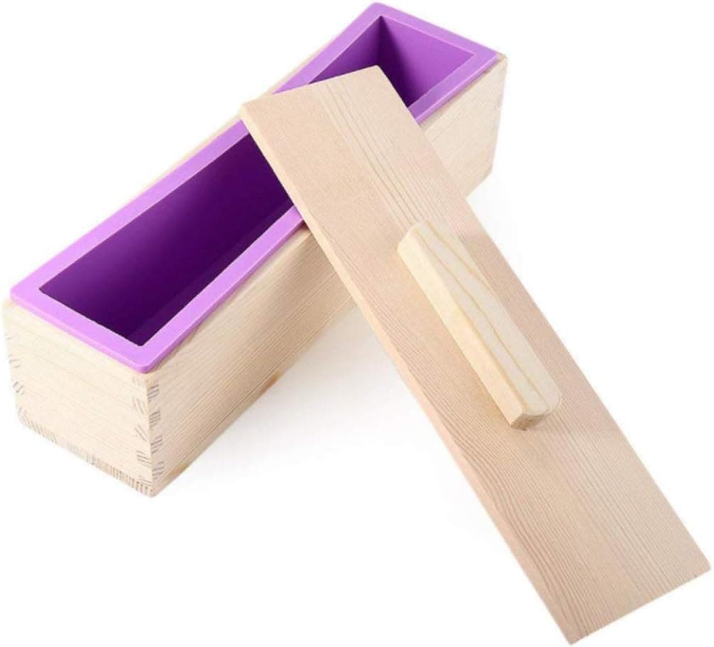 Emousport Rectangular Wooden Soap Mold with Silicone Liner and Cover Loaf Soap Mold 900/1200g
