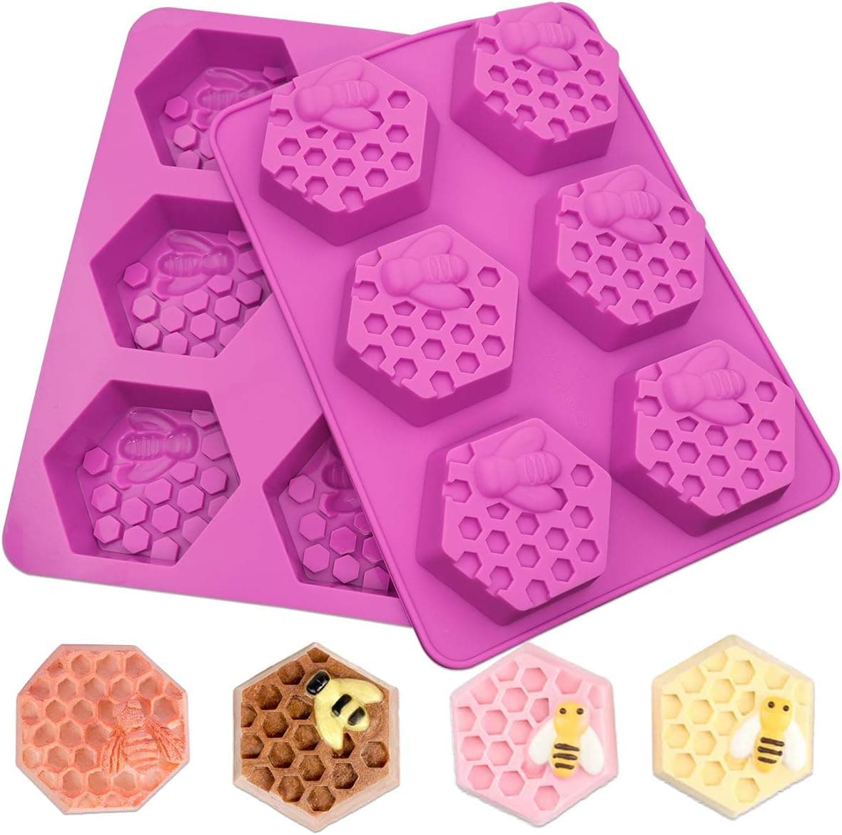 Sakolla 2 Pack Honeycomb Silicone Soap Molds, 6 Cavity Hexagon Bee Molds for Soap
