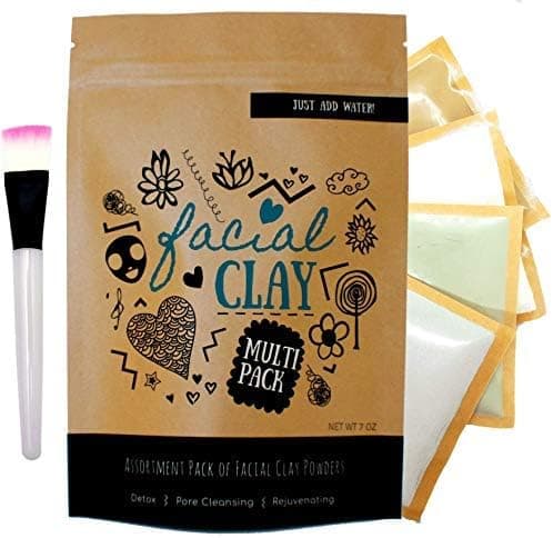 Clay Mask Multi Pack 100% Natural - Bentonite, Rhassoul, Kaolin & French Green Clay with Brush