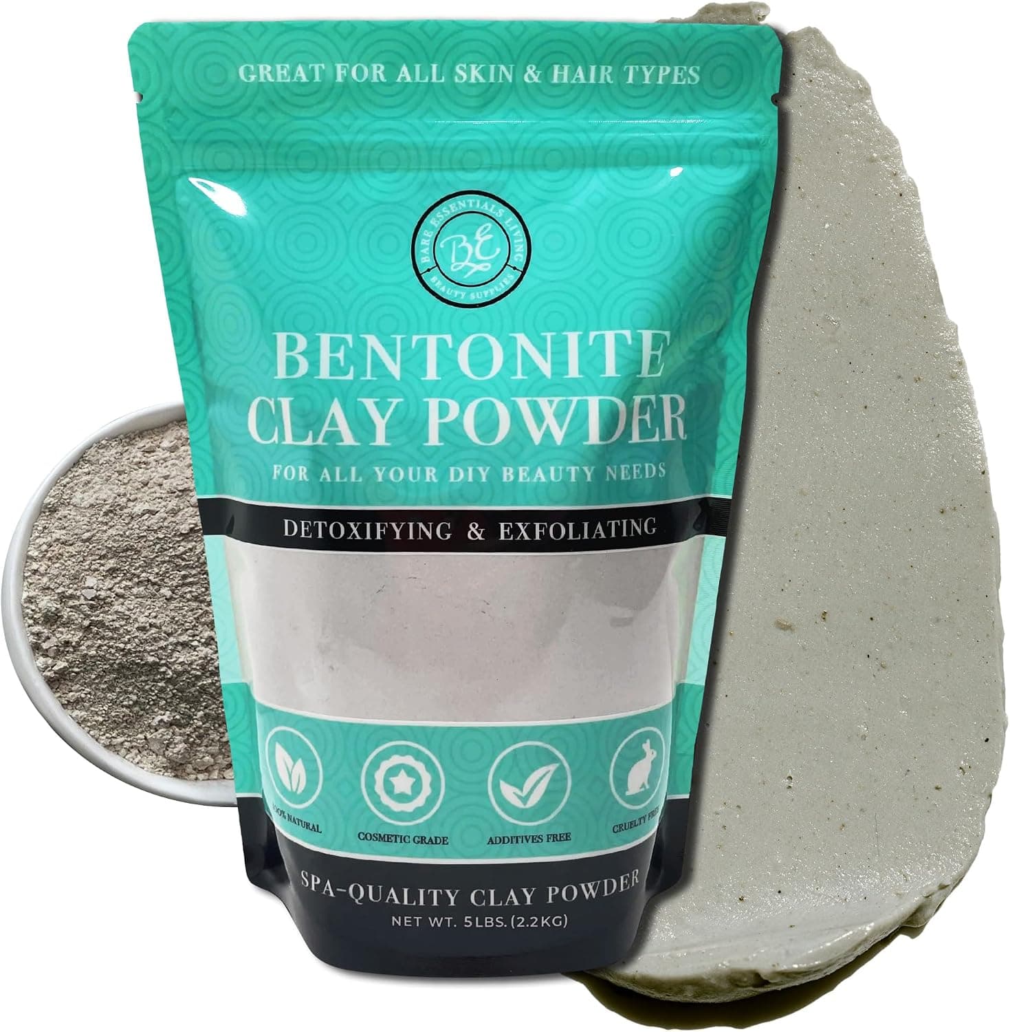 Bare Essentials Living Bentonite Clay Powder (5lbs) Cosmetic Sodium Bentonite Clay, Made in USA