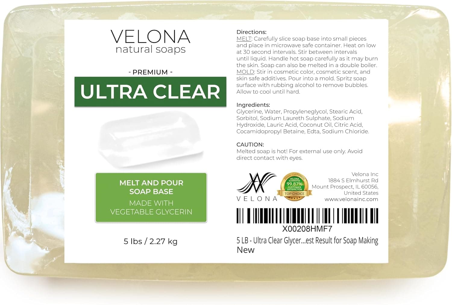 velona 5 LB Ultra Clear Glycerin Soap Base Melt and Pour, Transparent