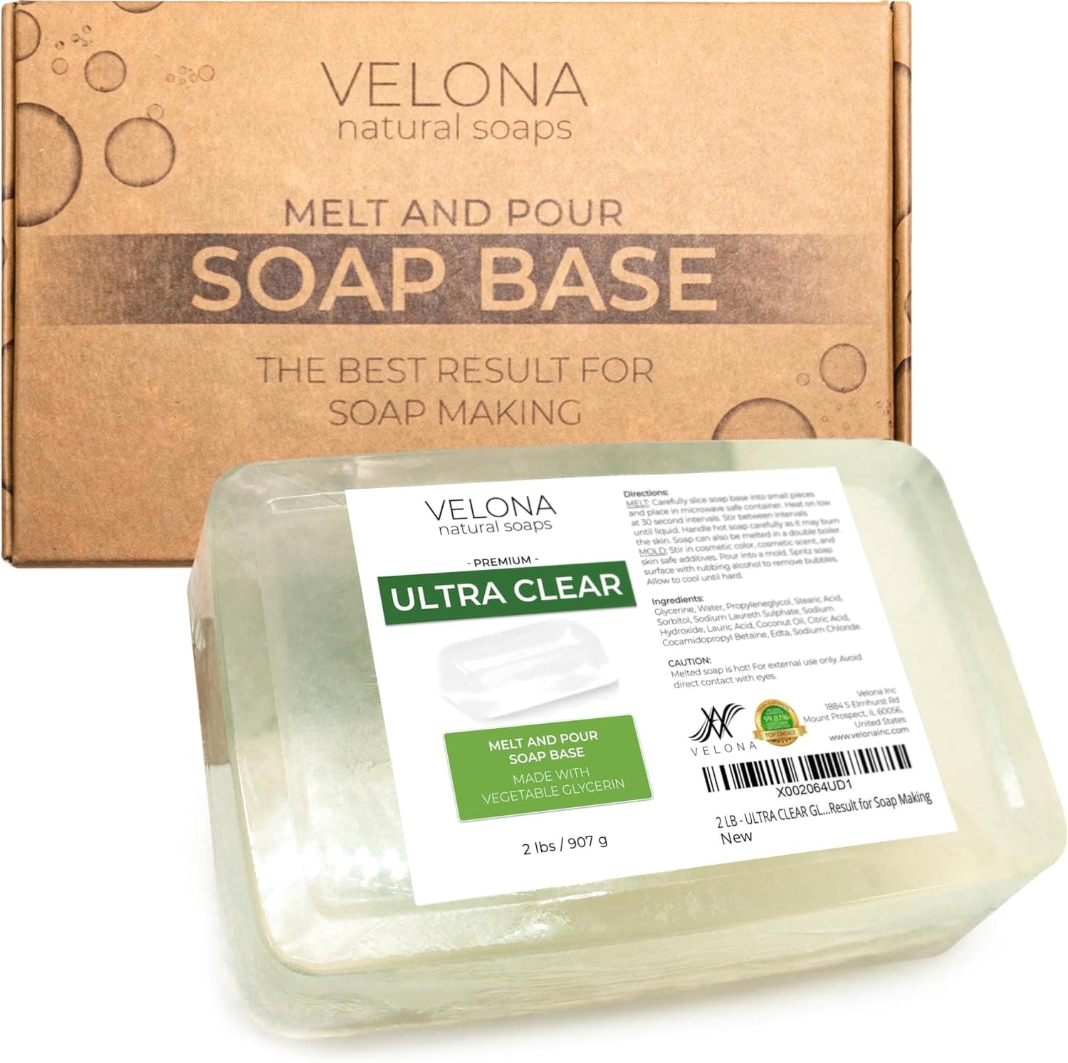 velona 2 LB Ultra Clear Glycerin Soap Base, Melt and Pour, Transparent