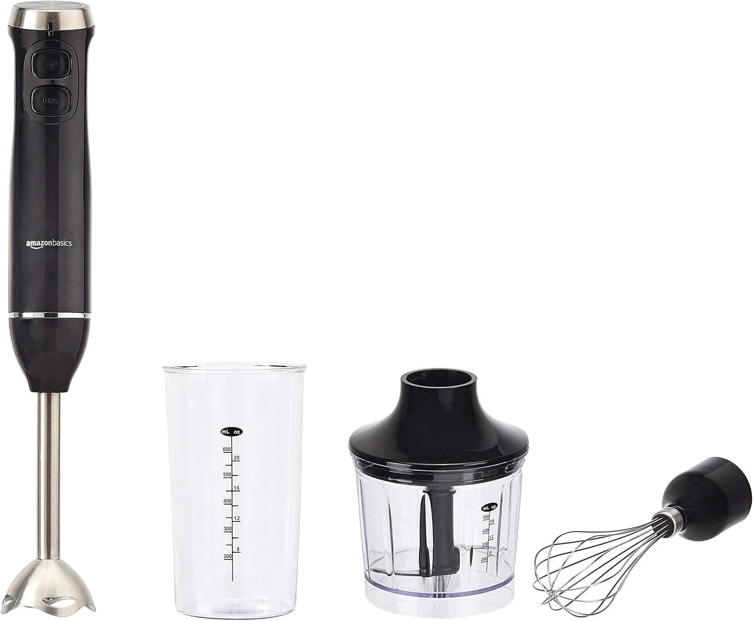 Amazon Basics Multi-Speed Immersion Hand Blender with Attachments - Black