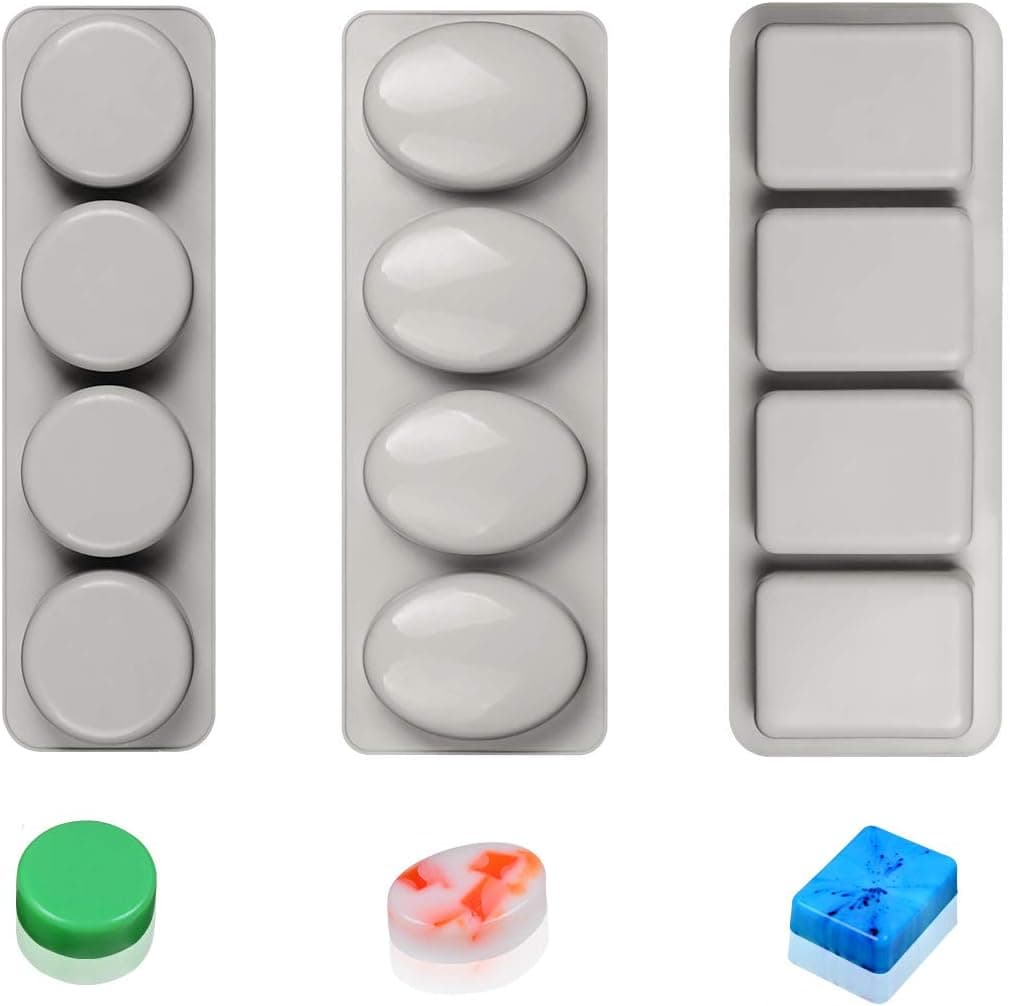 Silicone Soap Molds Round Oval & Rectangle Silicone Mold 3pcs for Soap Making and Candle