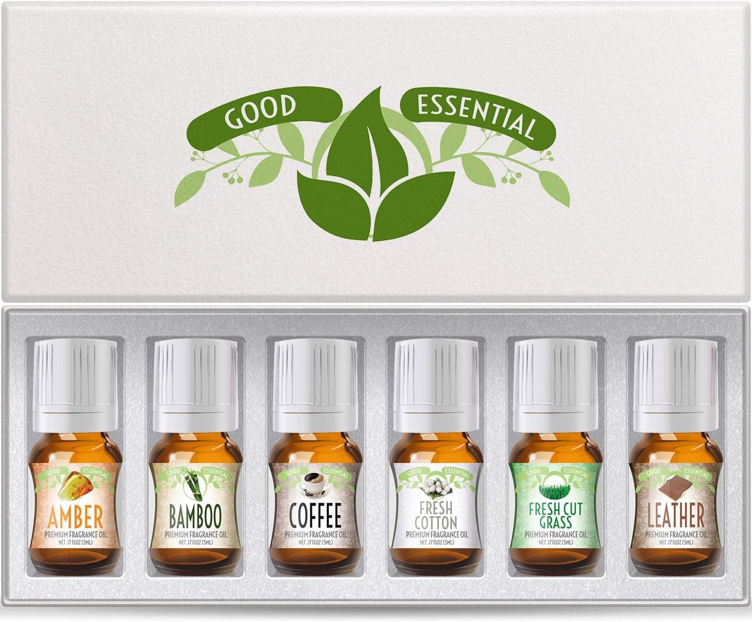 Good Essential Fragrance Oils Set of 6 Scented Oils (Amber, Coffee, Leather and more)
