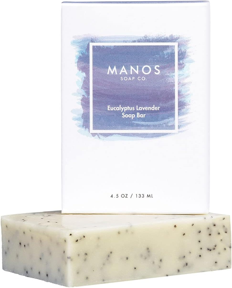 Manos Soap Co. Eucalyptus Soap Bar with Lavender, Poppy Seeds, Shea Butter, 4.5 oz