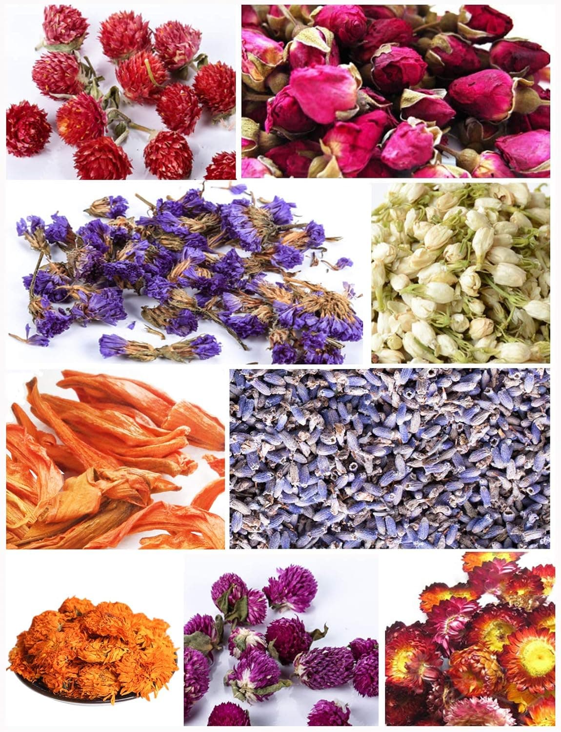 PNANA Dried Flowers - Edible Herbs Bulk of Lavender Buds, Rosebud, Jasmine, Chamomile for Soap Making