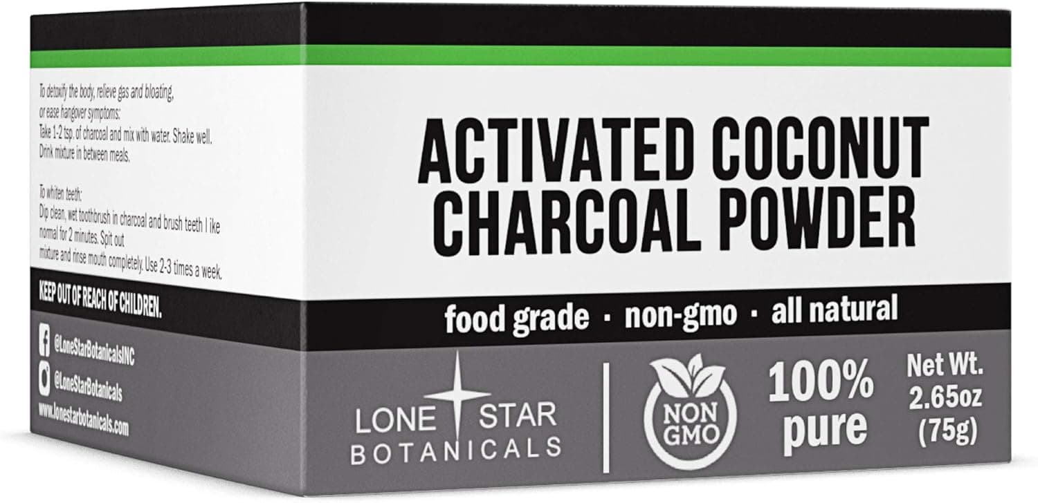 Lone Star Botanicals Activated Coconut Charcoal Powder - Food Grade & GMO-Free for Facial Masks, Soap Making, Skin Health
