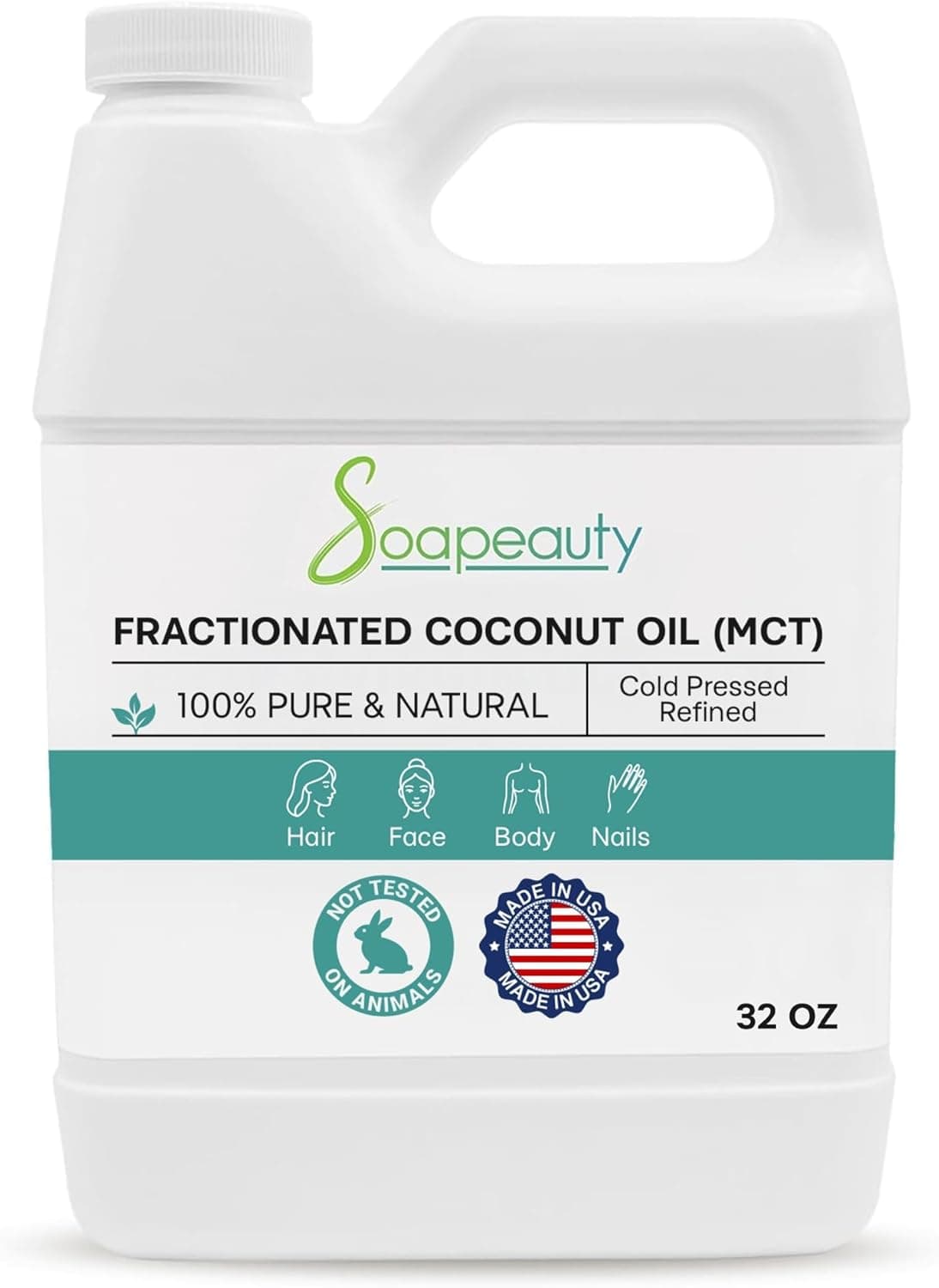 Soapeauty Fractionated Coconut Oil Cold Pressed Refined 100% Natural, 32 fl oz