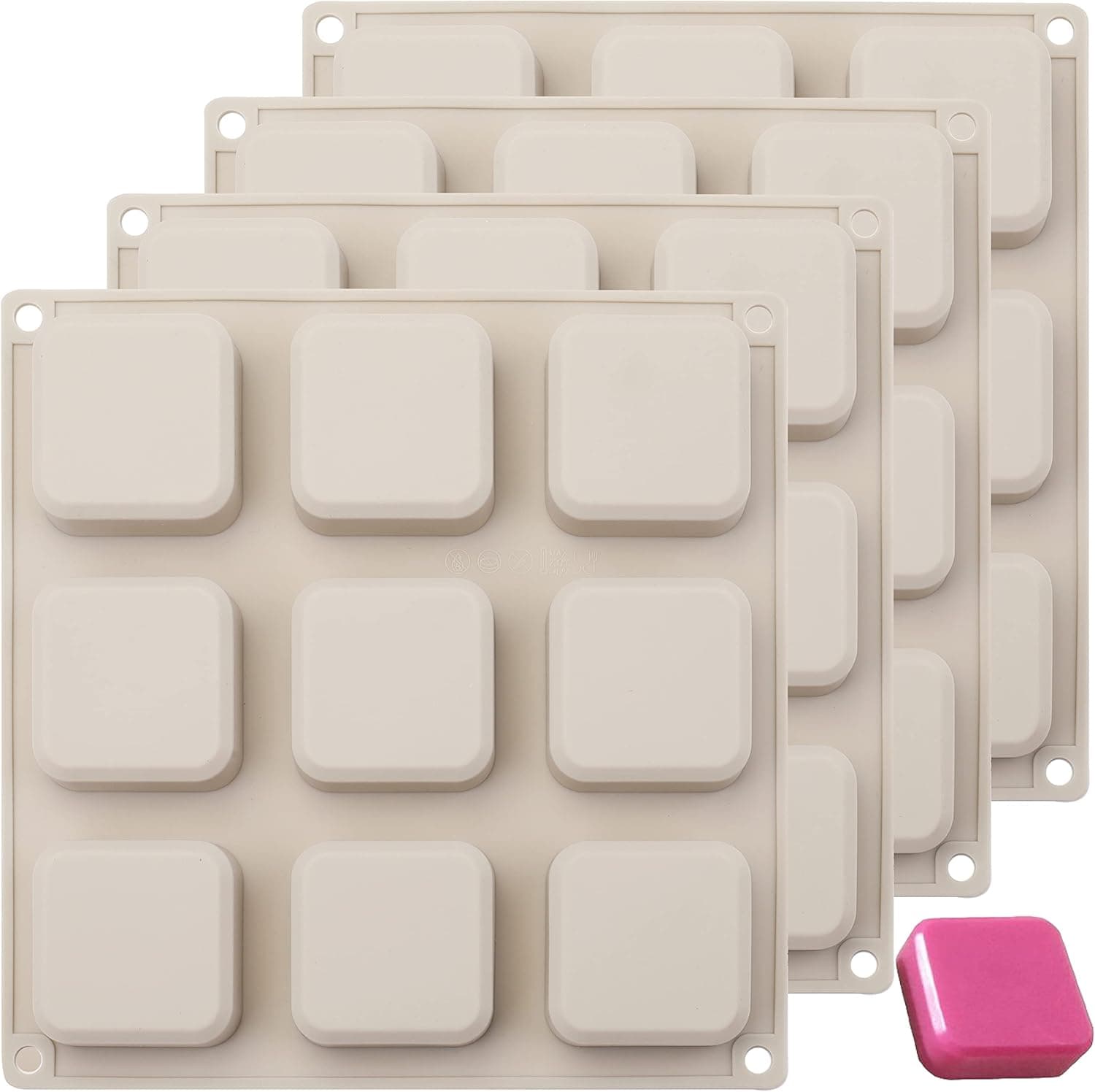 Hedume 4 Pack Silicone Soap Molds, 9 Cavities Square Soap Mold DIY Handmade