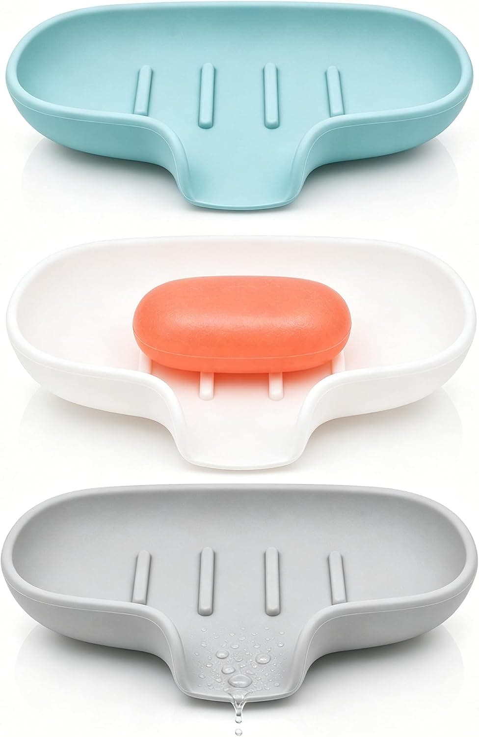 AIMAIAIMAI 3 Pack Silicone Soap Dish with Drain, Bar Soap Holder for Shower/Bathroom, Self Draining Waterfall Soap Tray