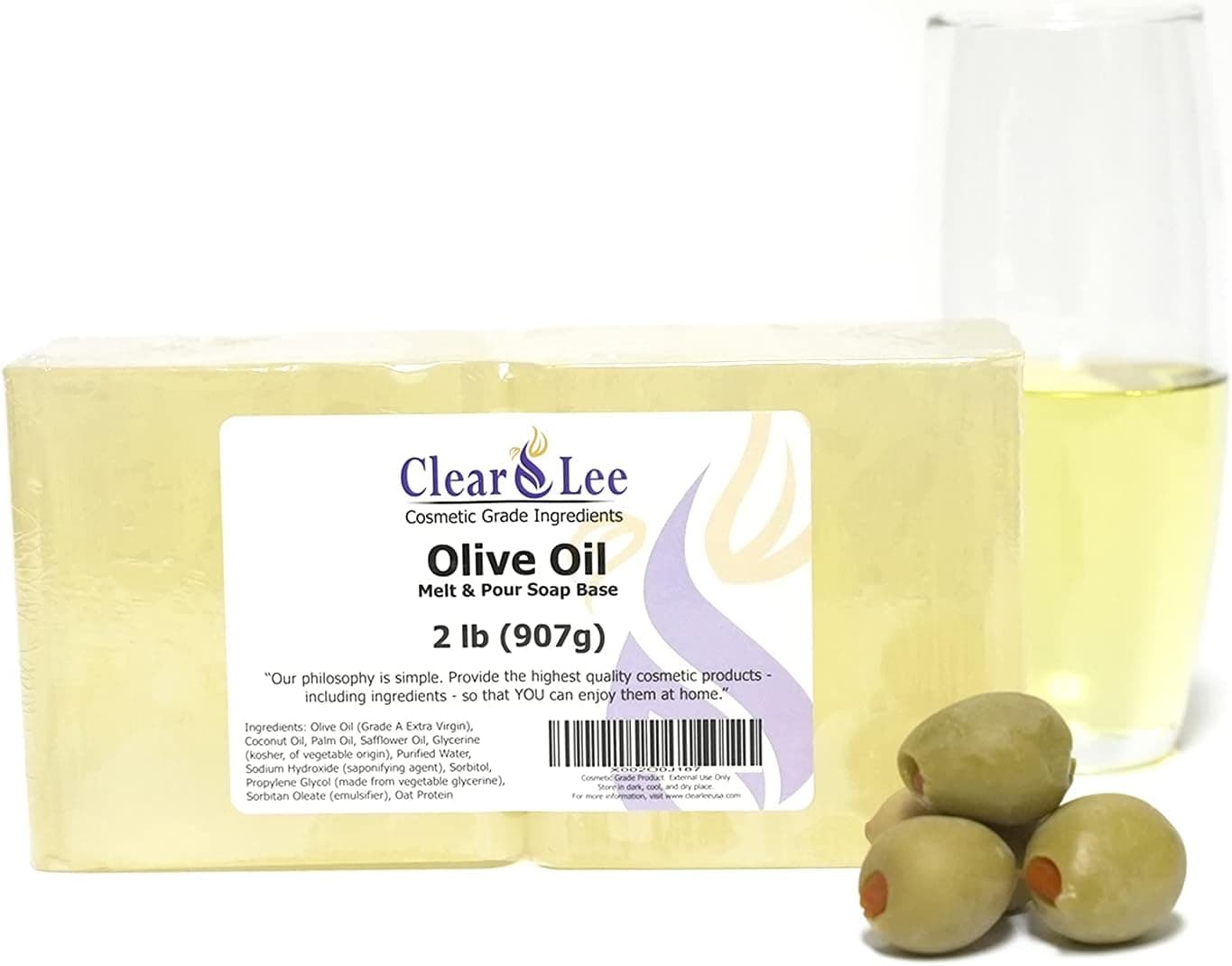 ClearLee Olive Oil Melt and Pour Soap Base Cosmetic Grade Natural Bar 2lb