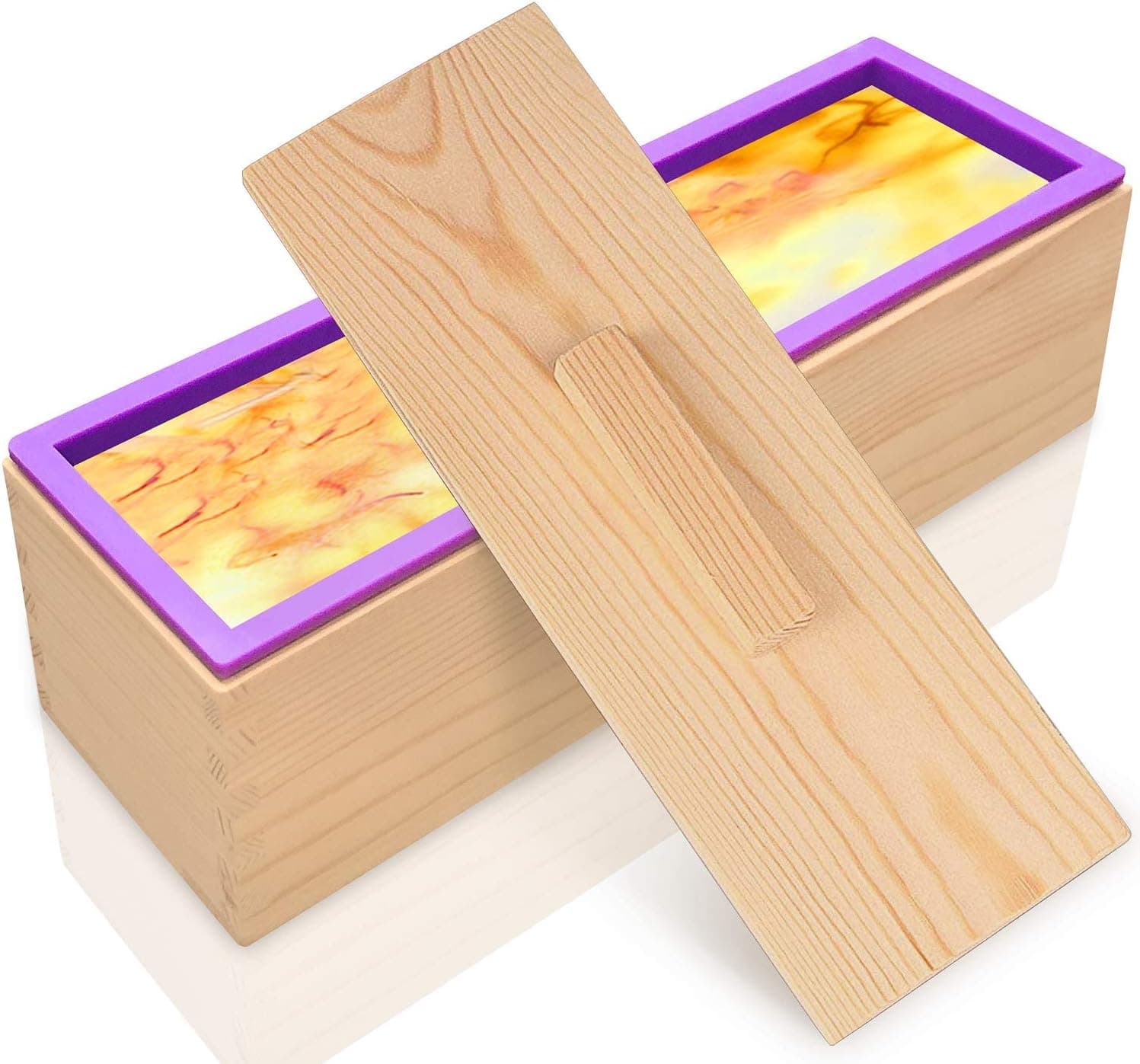 Walfos Silicone Soap Mold - Flexible Rectangular Loaf Mold with Wood Box and Wooden Cover