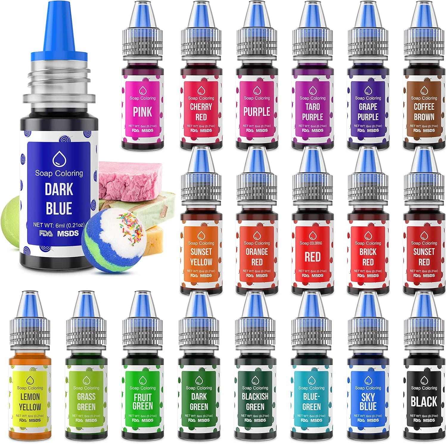 20 Colors Bath Bomb Soap Dye - Wayin Food Grade Skin Safe Liquid Based Colorant, Vibrant Concentrated Neon Soap Coloring