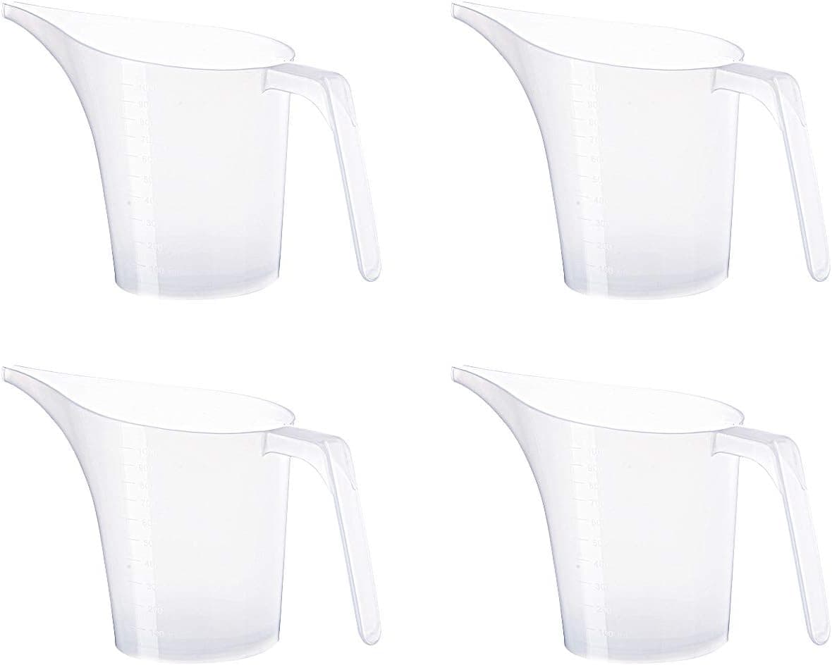 4 Pack Plastic Funnel Pitcher Measuring Cup with Long Spout for Soap Making (32 oz/1000 ml)