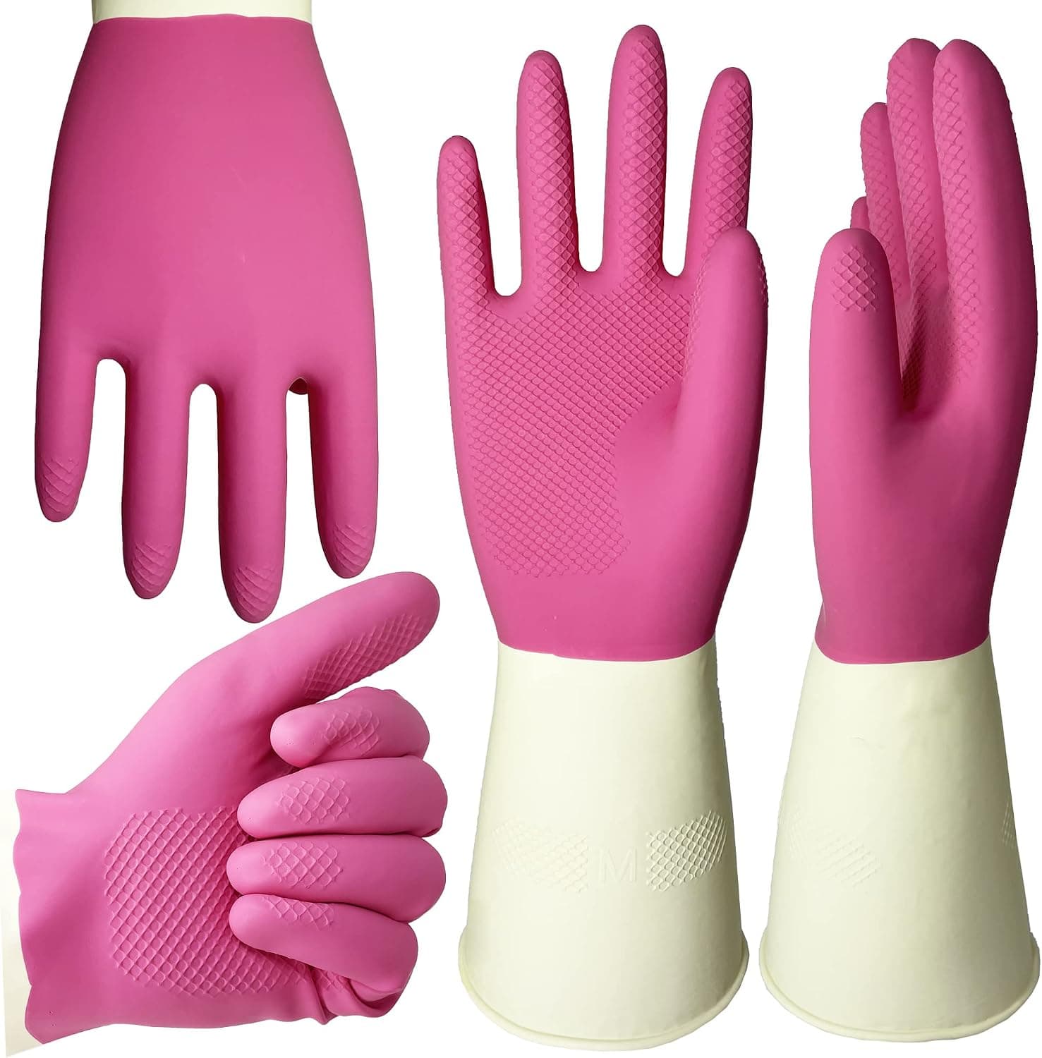 ROYAKI Household Cleaning Gloves, Waterproof Rubber Gloves Resist Strong Acid Alkali Oil, 2 Pairs Large