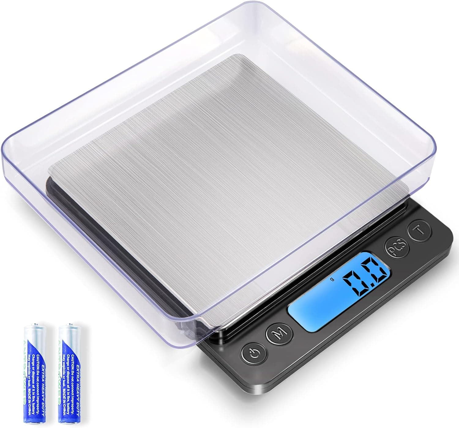 YONCON Digital Food Kitchen Scale 3000g/0.1g High Accuracy Mini Pocket Scale, Tare, 2 Trays, LCD