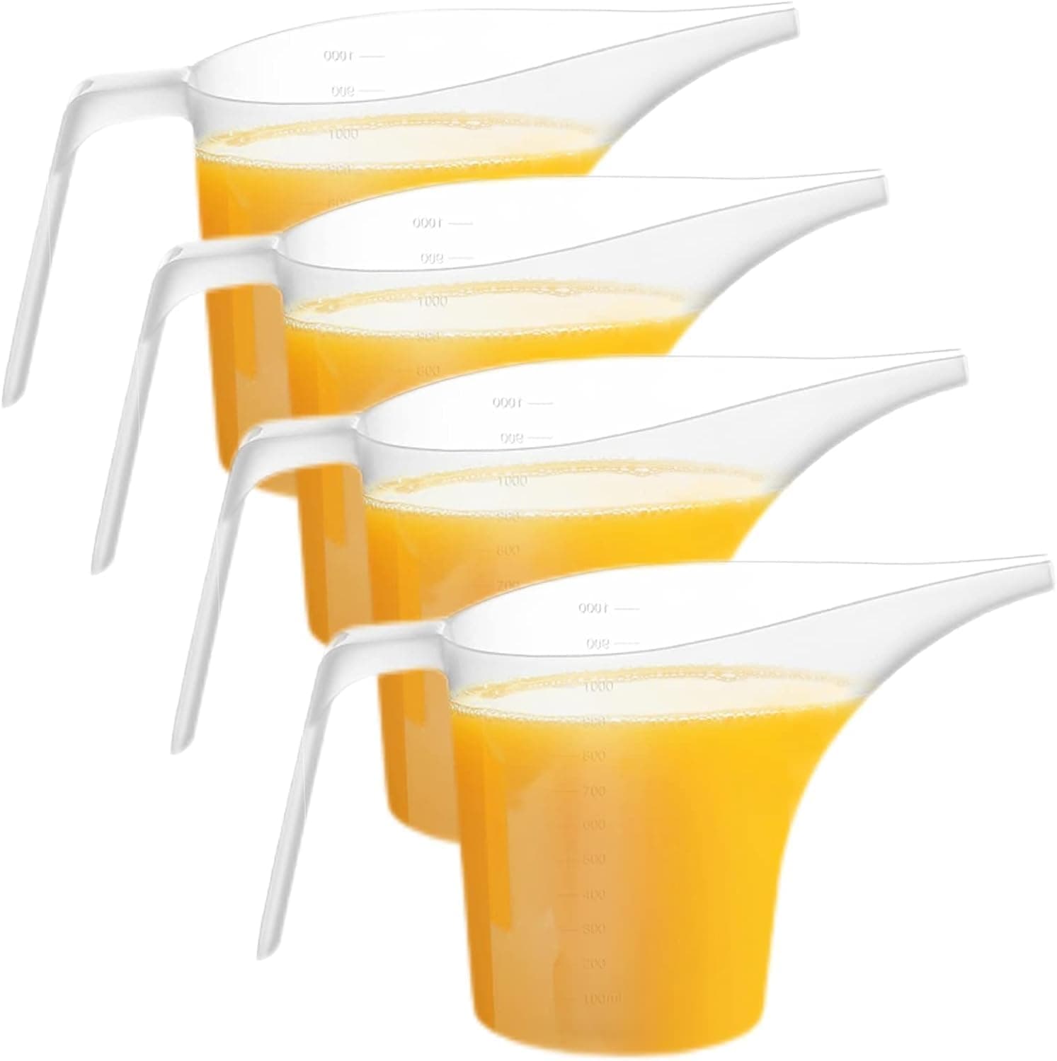 4 Pack Plastic Funnel Pitcher, Measuring Cup with Long Spout, Easy Pour (1000ml)