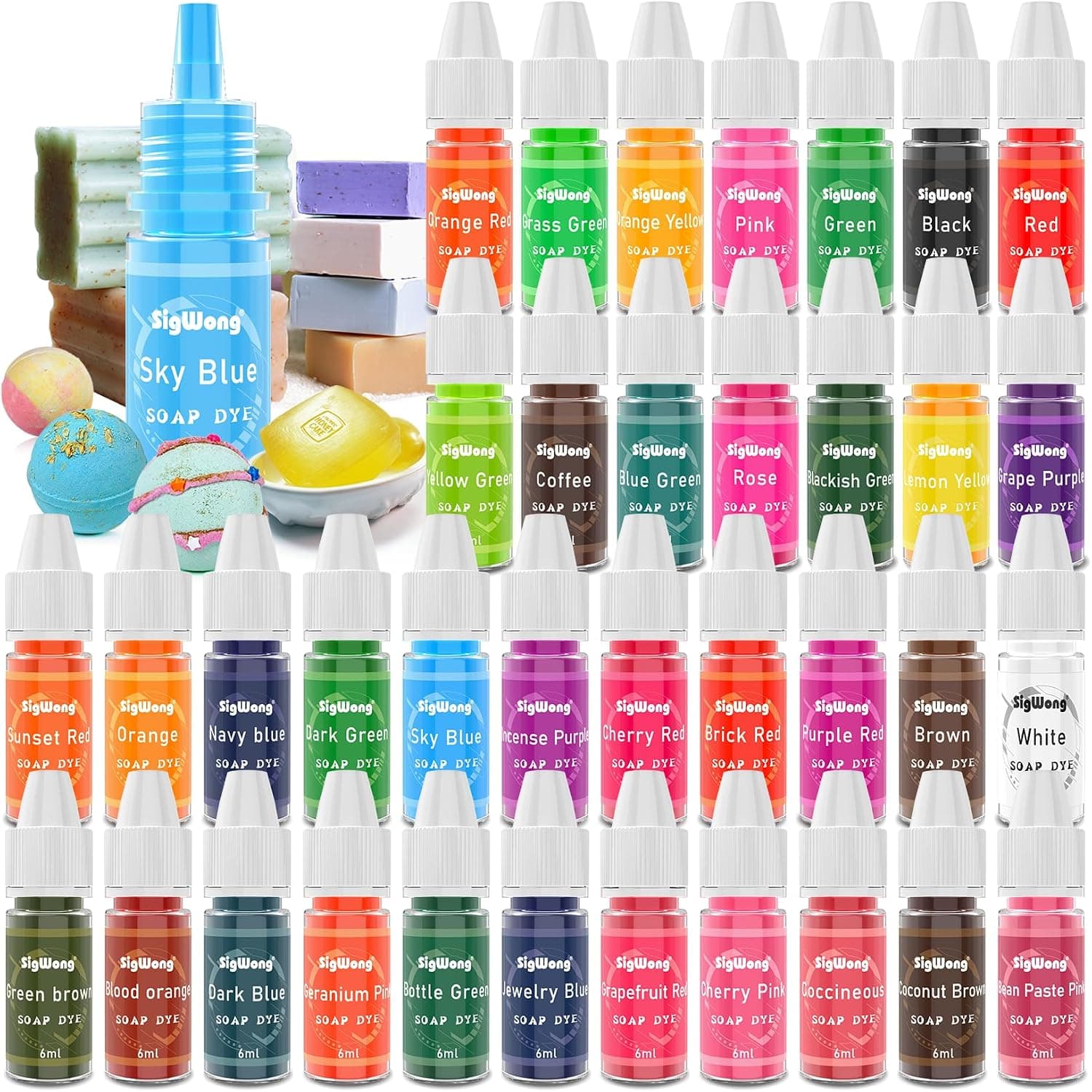 Bath Bomb Soap Dye - 36 Colors Concentrated Food Grade Skin Safe Liquid Based Colorant Vibrant Rainbow Coloring