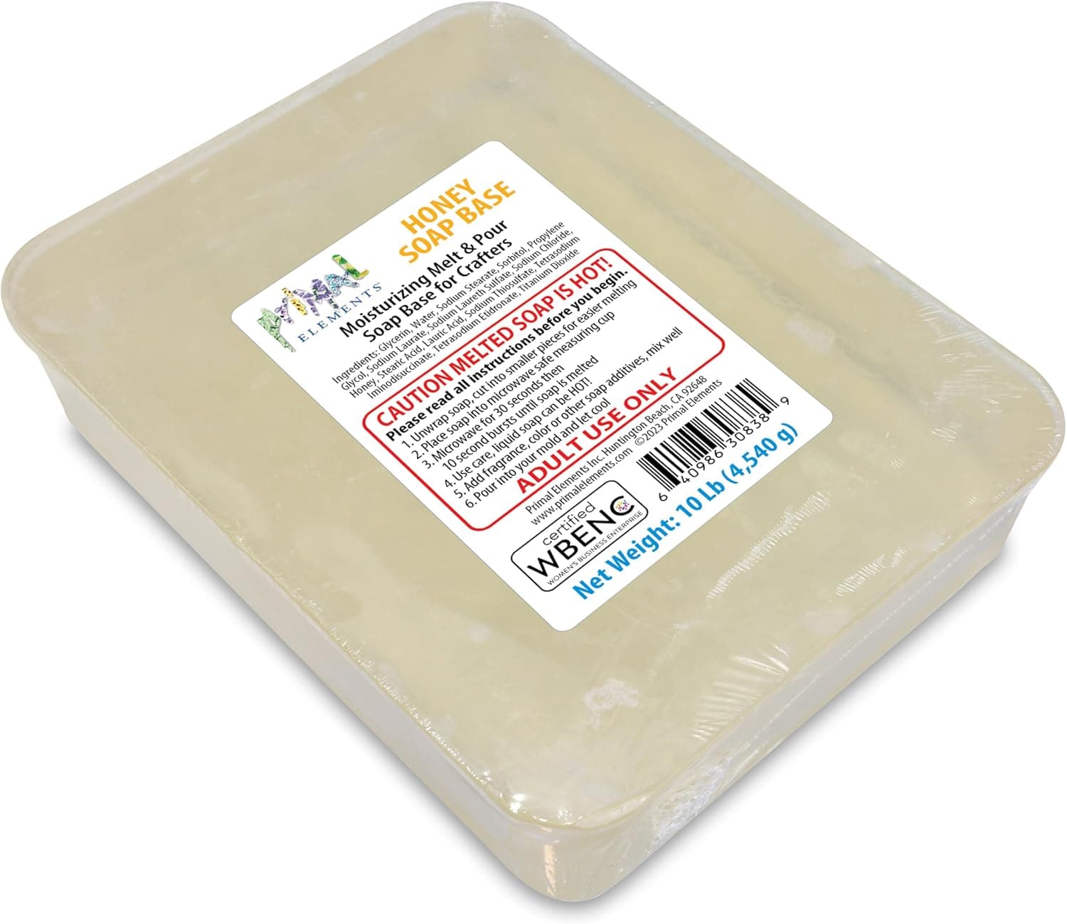 Primal Elements Honey Soap Base - Moisturizing Melt and Pour Glycerin, 10 Pound