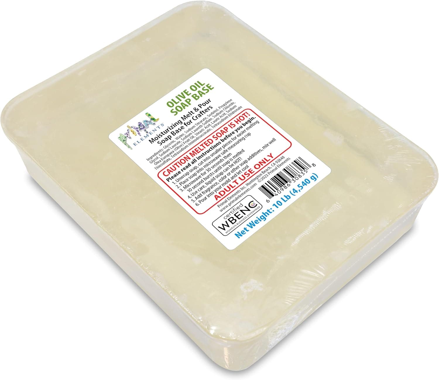 Primal Elements Olive Oil Soap Base - Melt and Pour Glycerin, 10 Pound