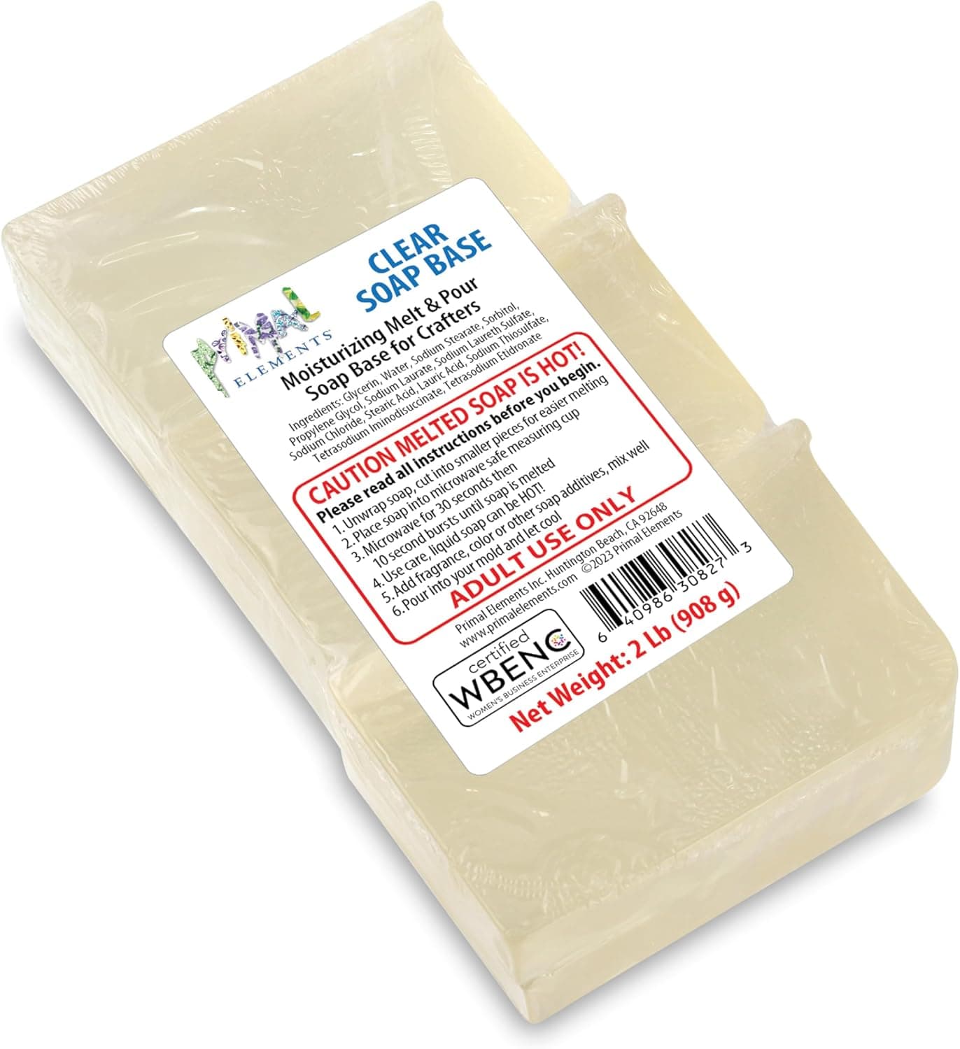 Primal Elements Clear Soap Base, Moisturizing Melt and Pour Glycerin, 2 Pound