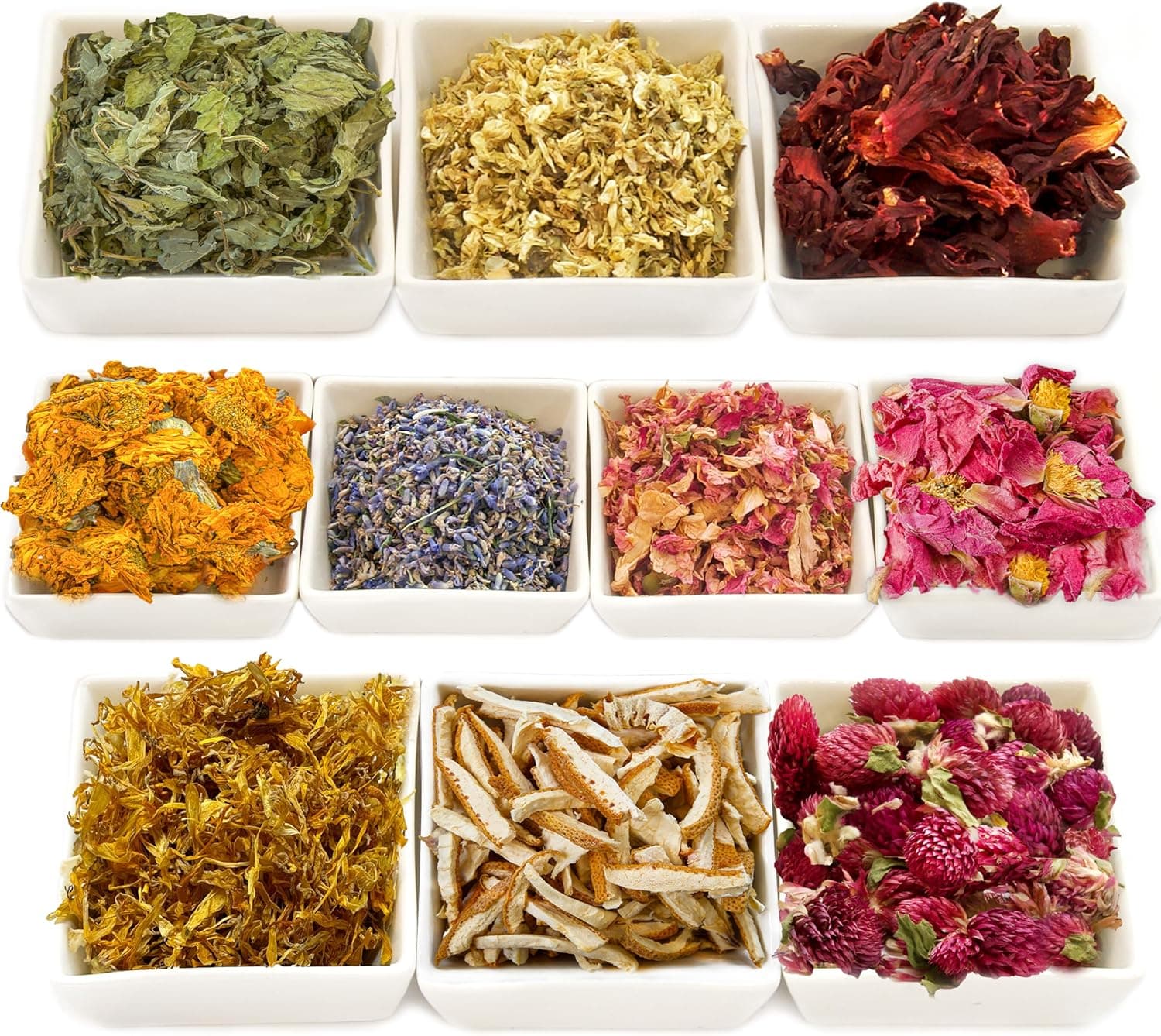 Bulk Natural Dried Flowers for Soap Making, Candles, Bath Bombs - Variety of 10 Kinds, 30 Bags Grade A