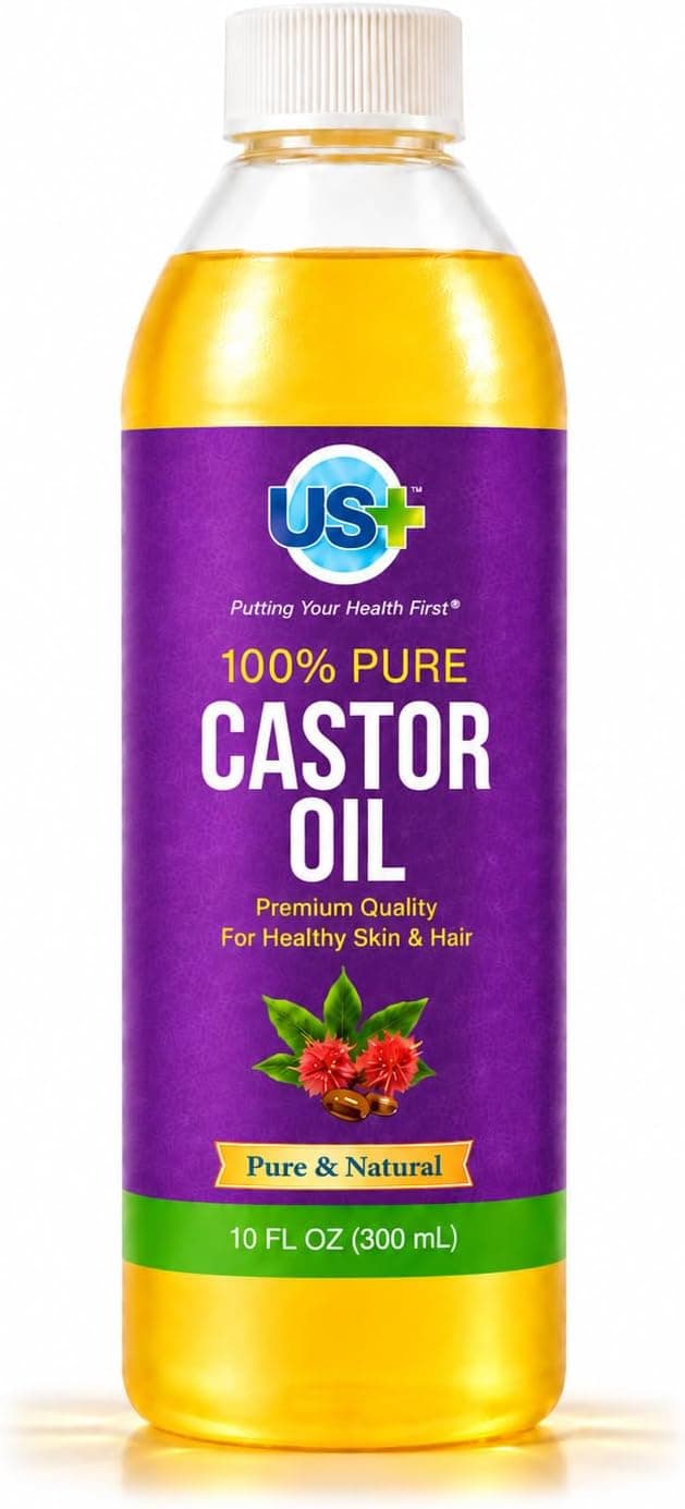 US+ 10 oz 100% Pure Castor Oil Cold-Pressed Unrefined Hexane-Free USP Grade