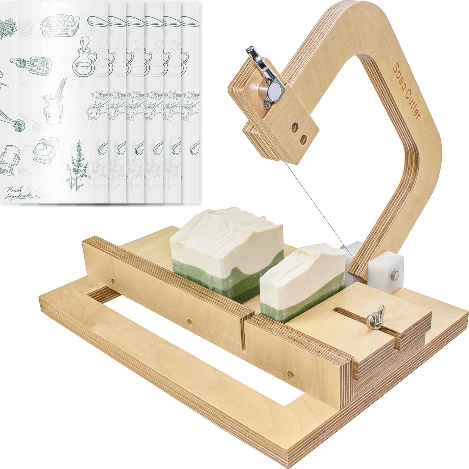 Hepgodin Wooden Soap Cutter for Soap Making Supplies Adjustable Wire Slicer Cutting Tool Handmade