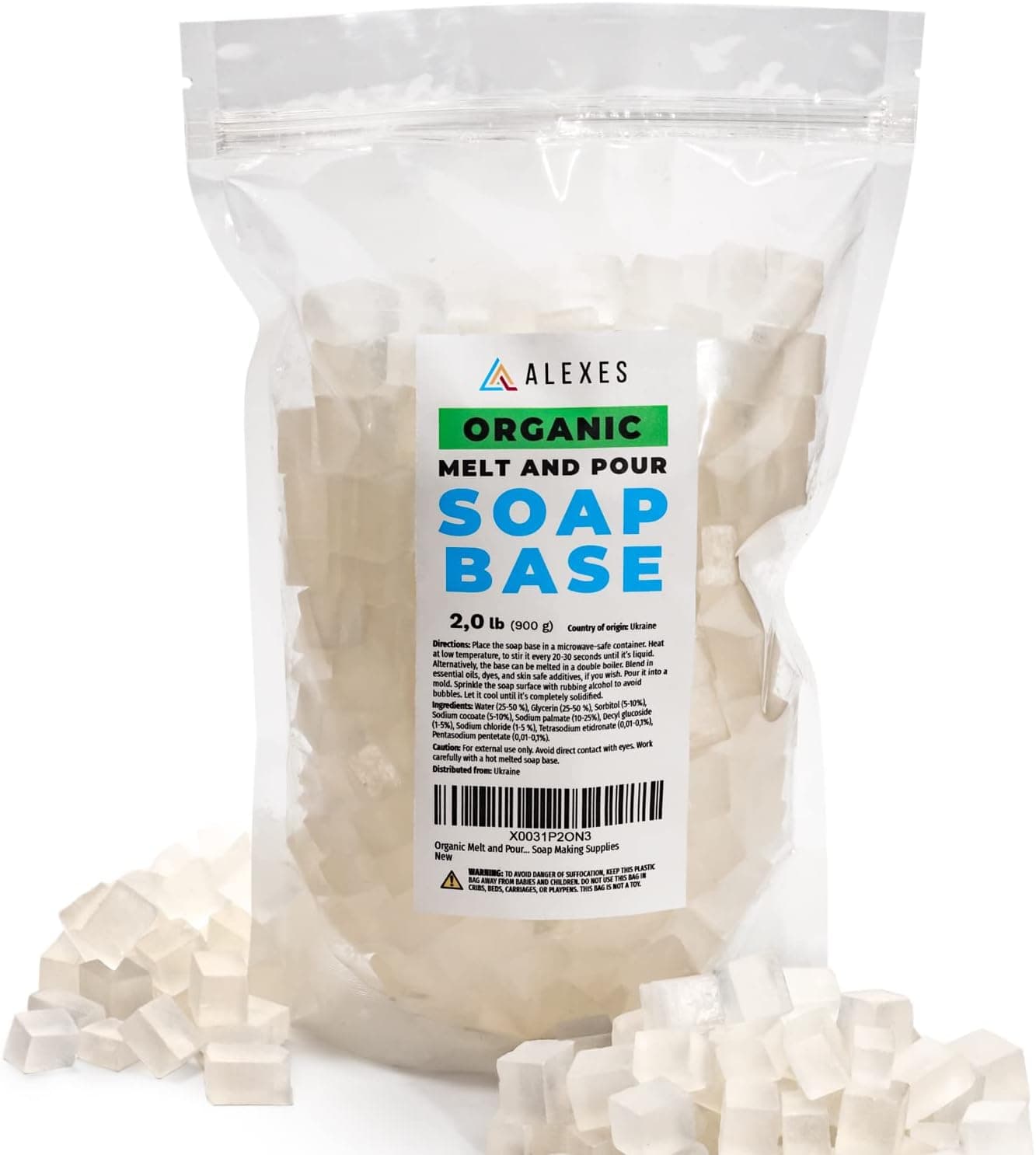 ALEXES Organic Melt and Pour Soap Base for Soap Making, Unscented, 2 lb