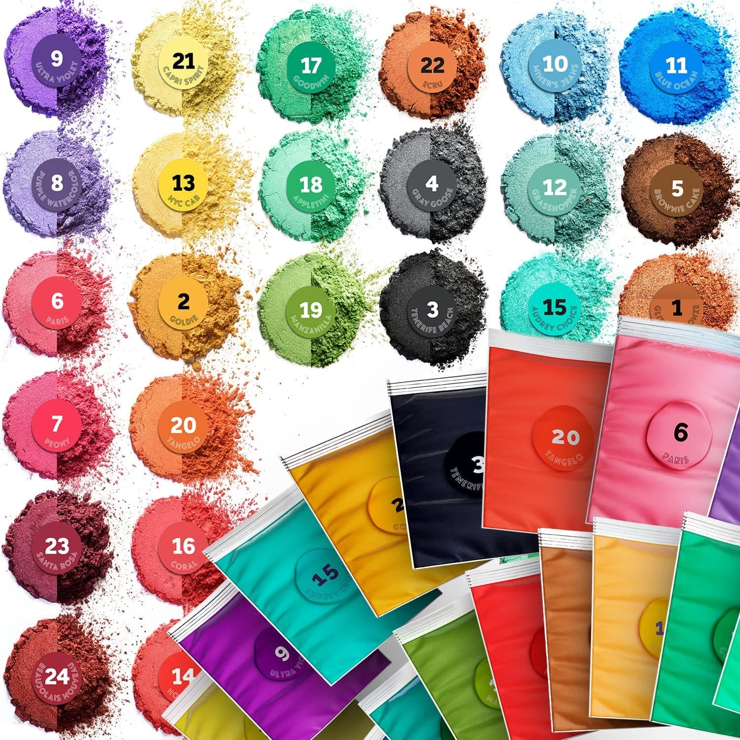Cosmetic Grade Mica Powder 24x0.15 Oz Color Set Assortment for Soap Making, Resin, Bath Bomb