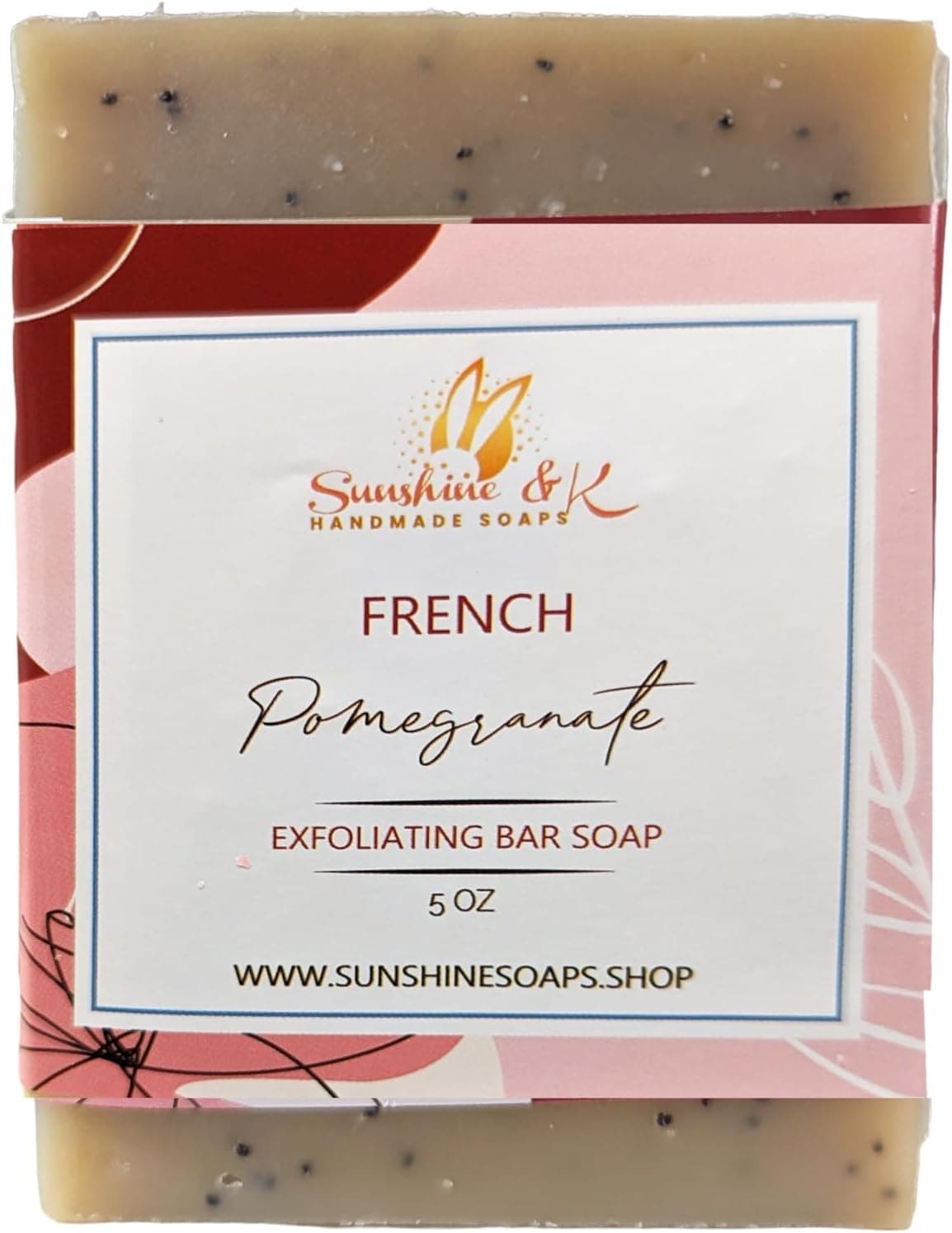 Sunshine & K French Pomegranate Exfoliating Soap with Poppy Seeds & Shea Butter, 5 oz
