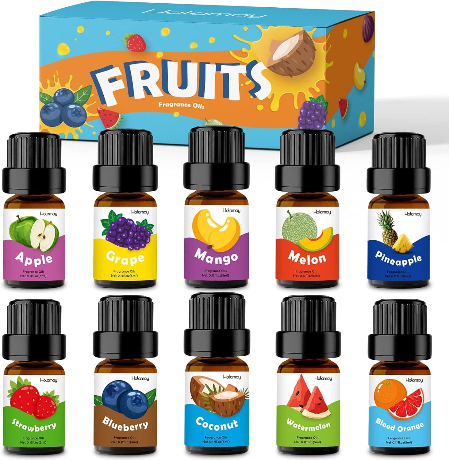 Holamay Fruity Fragrance Oil, Premium Fruit Oils for Candle Soap Making Scents, 10x5ml