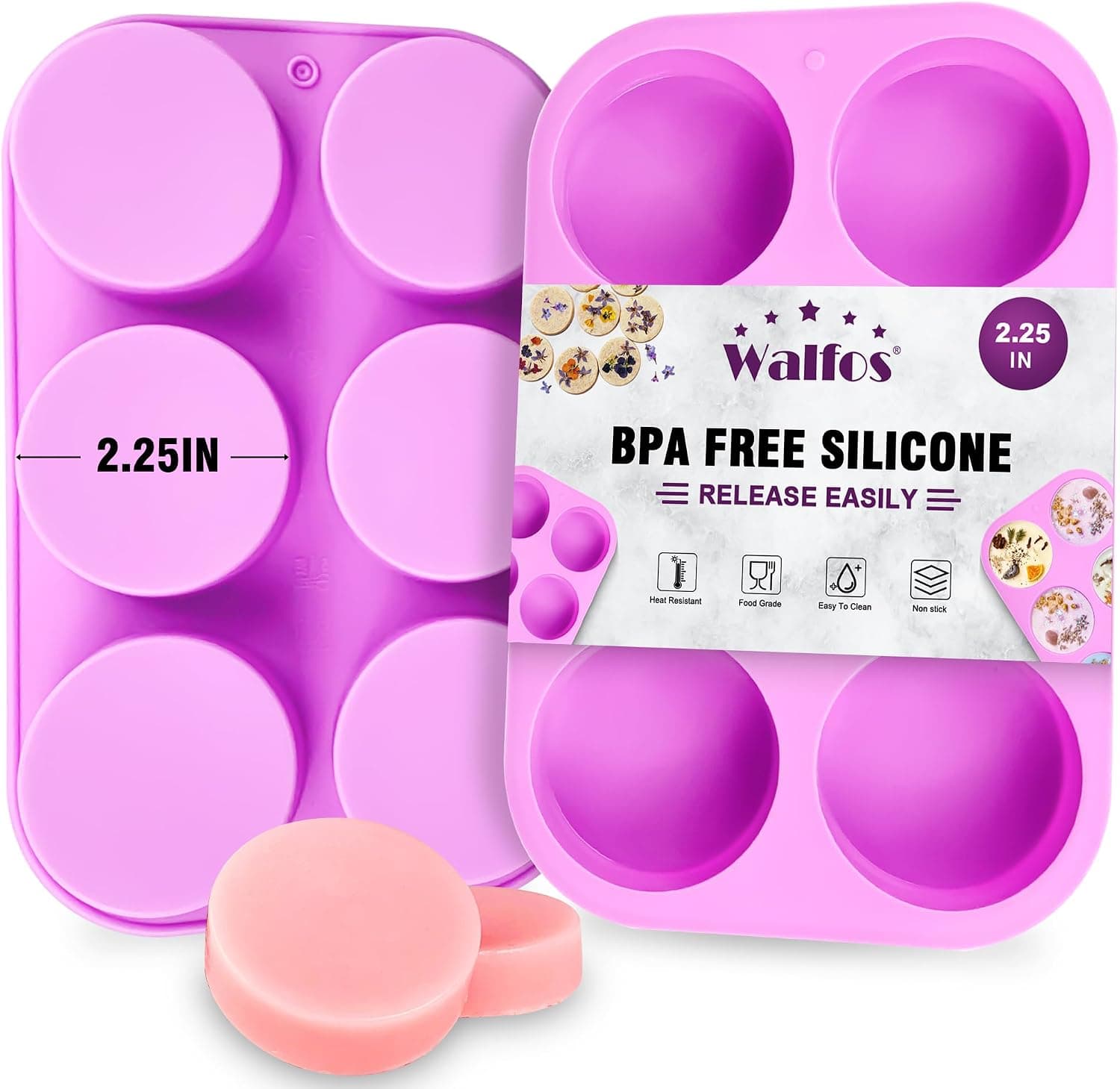 Walfos Round Silicone Soap Molds Cylinder for Homemade Soap, Lotion Bars, Tablets