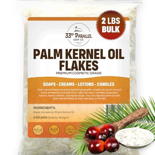 ORGANIC PALM KERNEL OIL FLAKES (2 lbs / 32 oz) Non-GMO; Premium Cosmetic Grade Palm Kernel Oil Flakes for Soap Making, Creams, Lotions & Candle Making | 2 POUND